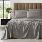 6-Piece Dobby Stripe Printed Bed Sheet Set- Soft as a Hotel Premium Quality