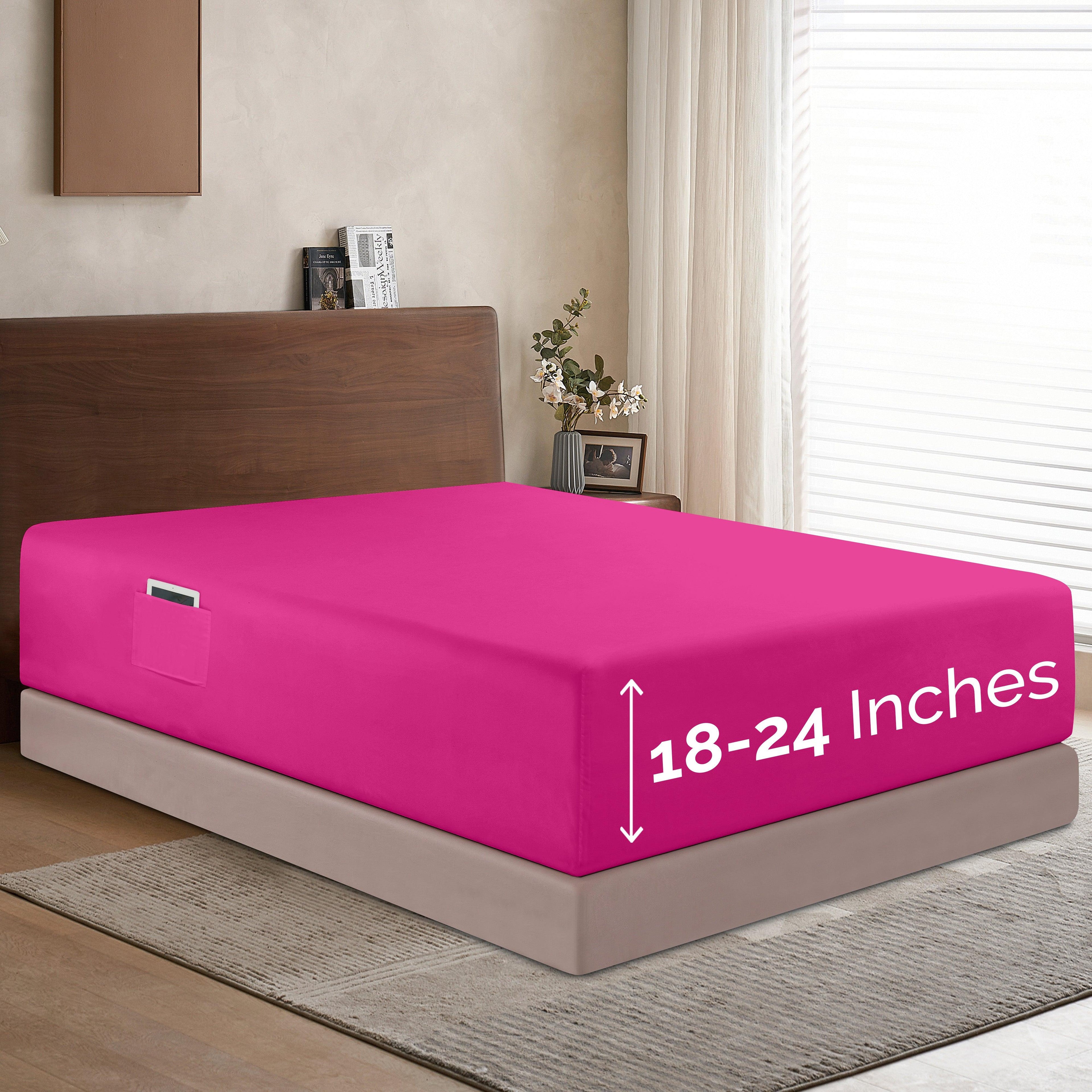 Extra Deep Pocket 18"-24" Single Fitted Sheet for High Mattress, Bright Shades