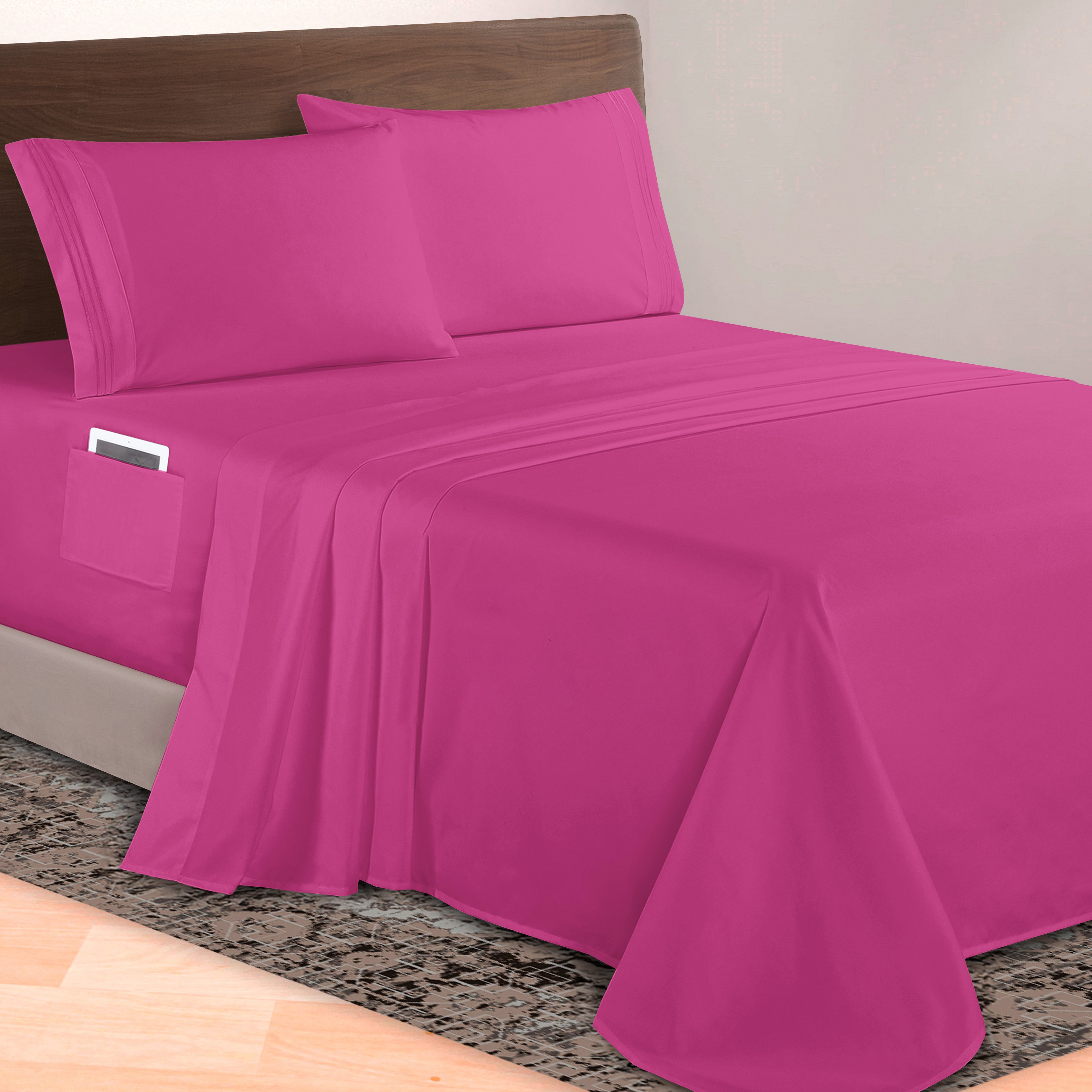 Extra deep 18-24 Inch Pocket 3 Line Embroidery, 4-Piece Sheet Set, Bright Shades