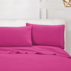 Essential Solid 3 Line Embroidery - Soft as a Hotel Premium Quality, 4-Piece Sheet Set, Bright Shades
