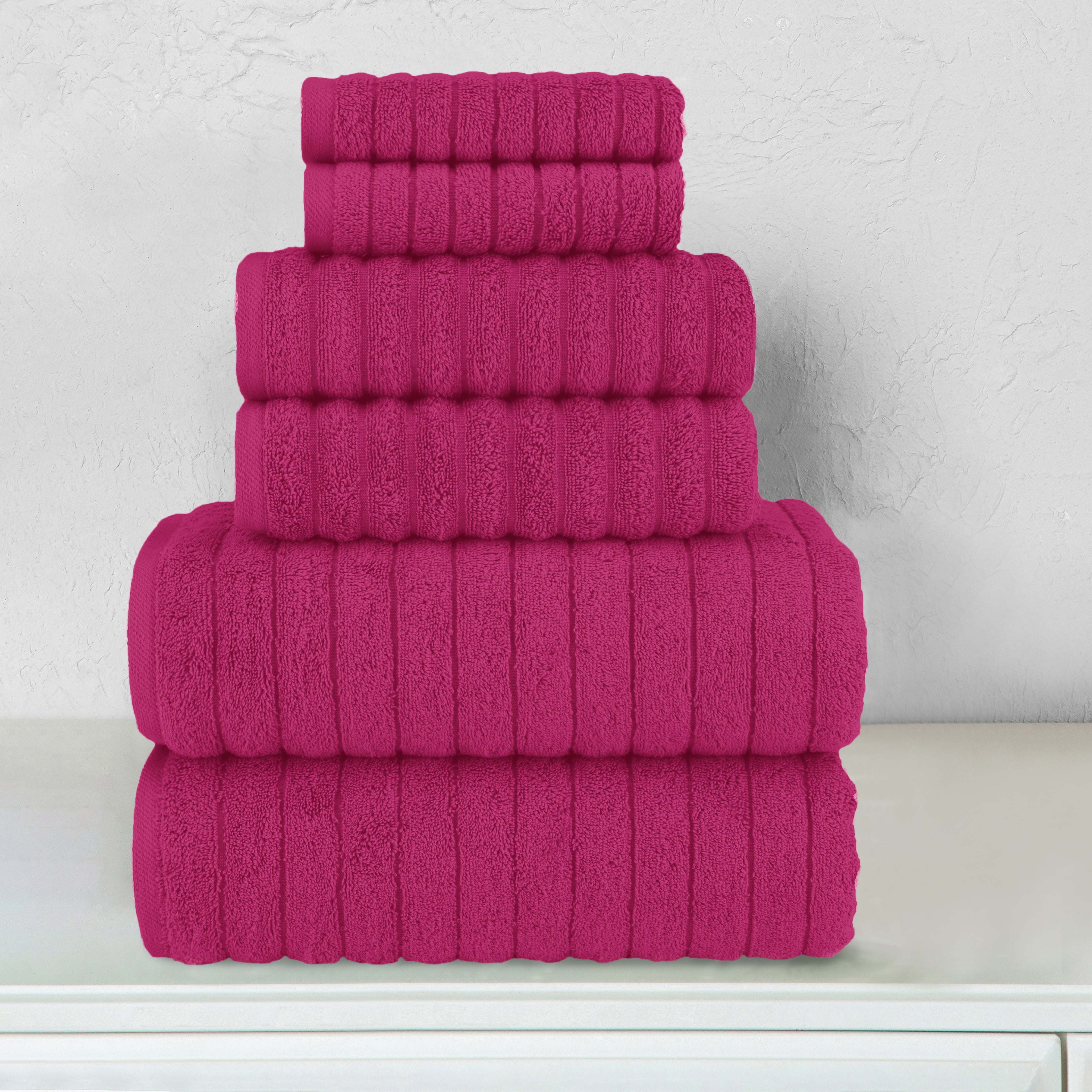 6-Piece Turkish Cotton Corduroy Towel Set, 2 Washcloths, 2 Hand Towels and 2 Bath Towels