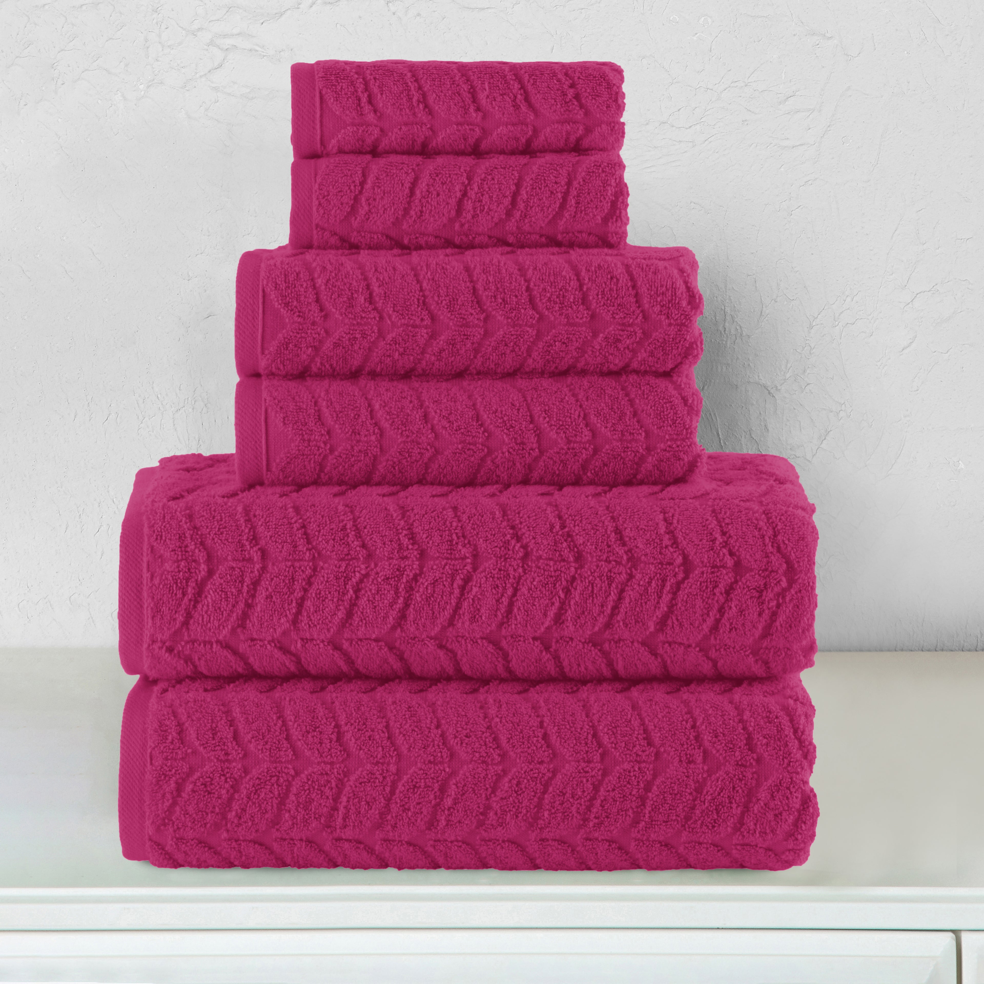 6-Piece Turkish Cotton Braided Towel Set, 2 Washcloths, 2 Hand Towels and 2 Bath Towels