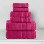 6-Piece Turkish Cotton 4 Lines Stripe Towel Set, 2 Washcloths, 2 Hand Towels and 2 Bath Towels