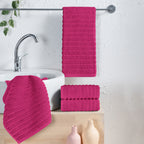 4-Pack Premium Turkish Cotton Corduroy Stripe Hand Towel Set, 16 x 28 inch