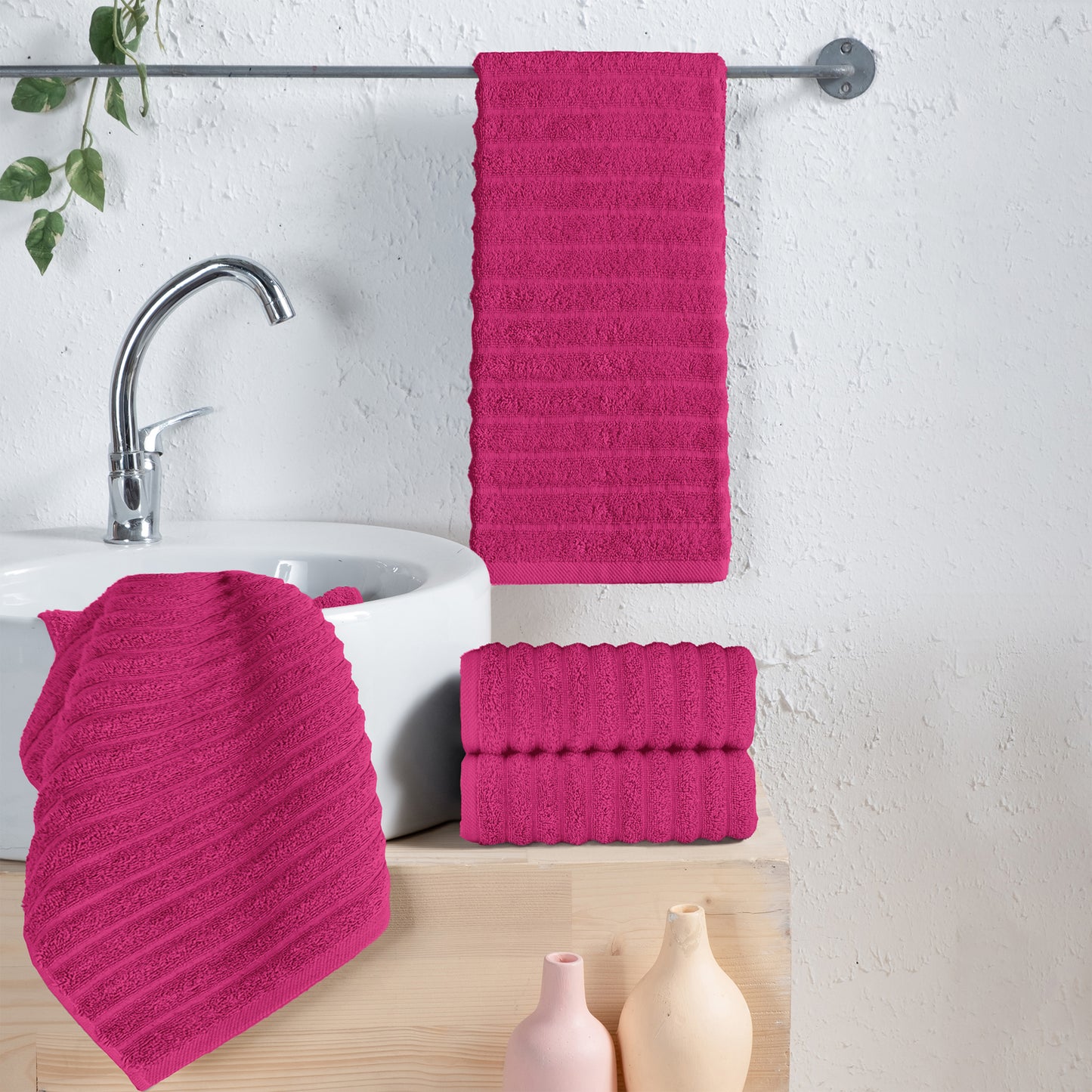 Elegant Comfort 4-Pack Premium Turkish Cotton Corduroy Stripe Hand Towel Set, 16 x 28 inch