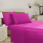 Essential Solid 3 Line Embroidery - Soft as a Hotel Premium Quality, 4-Piece Sheet Set, Bright Shades