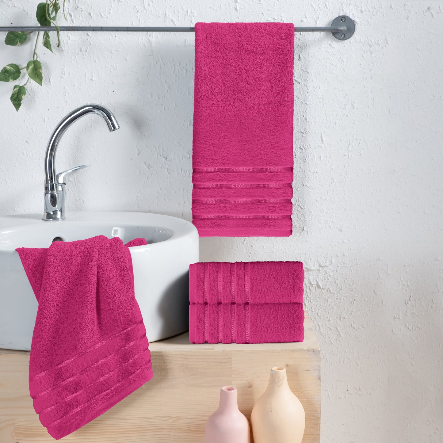 Elegant Comfort 4-Pack Turkish Cotton 4 Lines Stripe Hand Towel Set, 16 x 28 inch