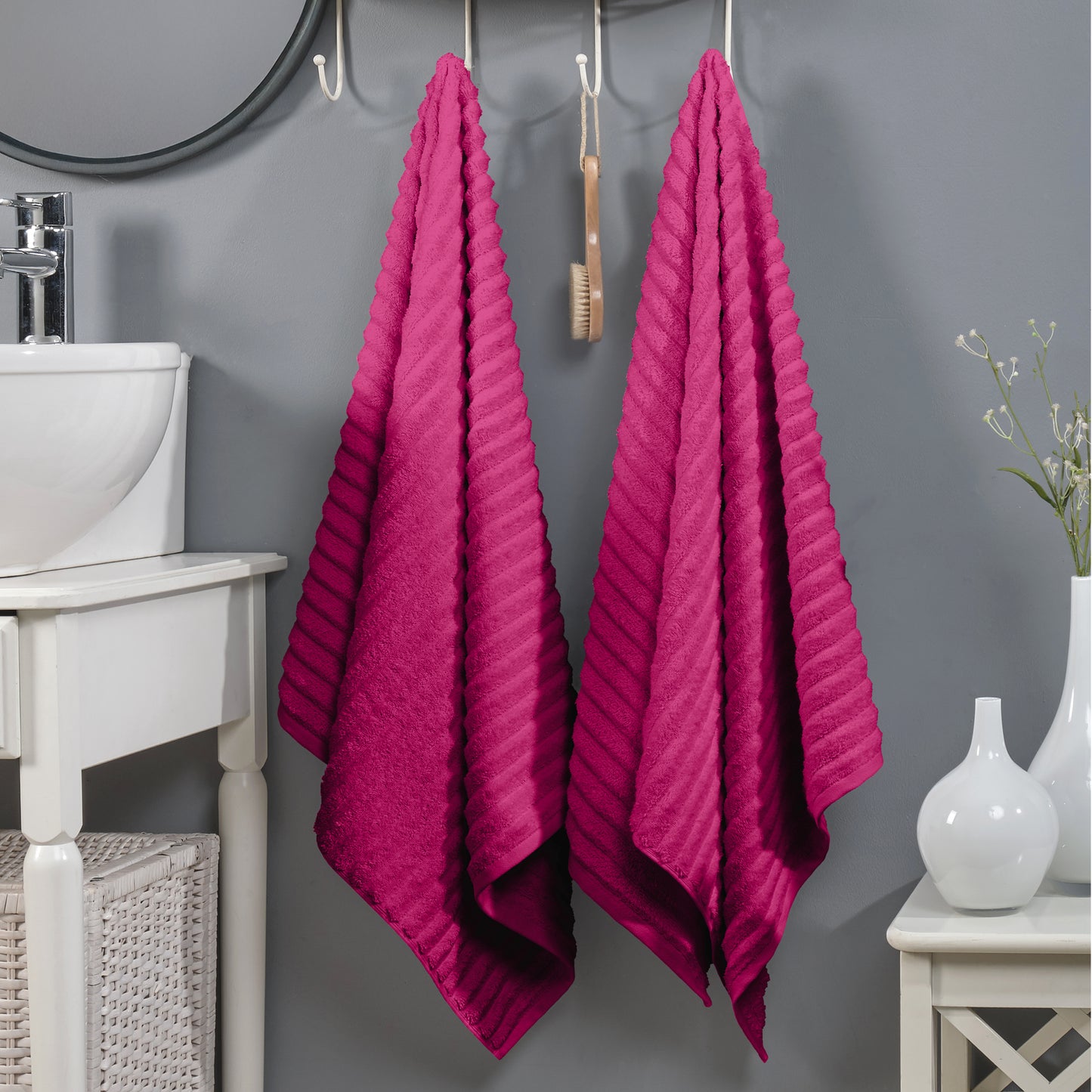 Elegant Comfort 2-Pack Premium Turkish Cotton Corduroy Stripe Bath Towel Set, 27 x 54 inch