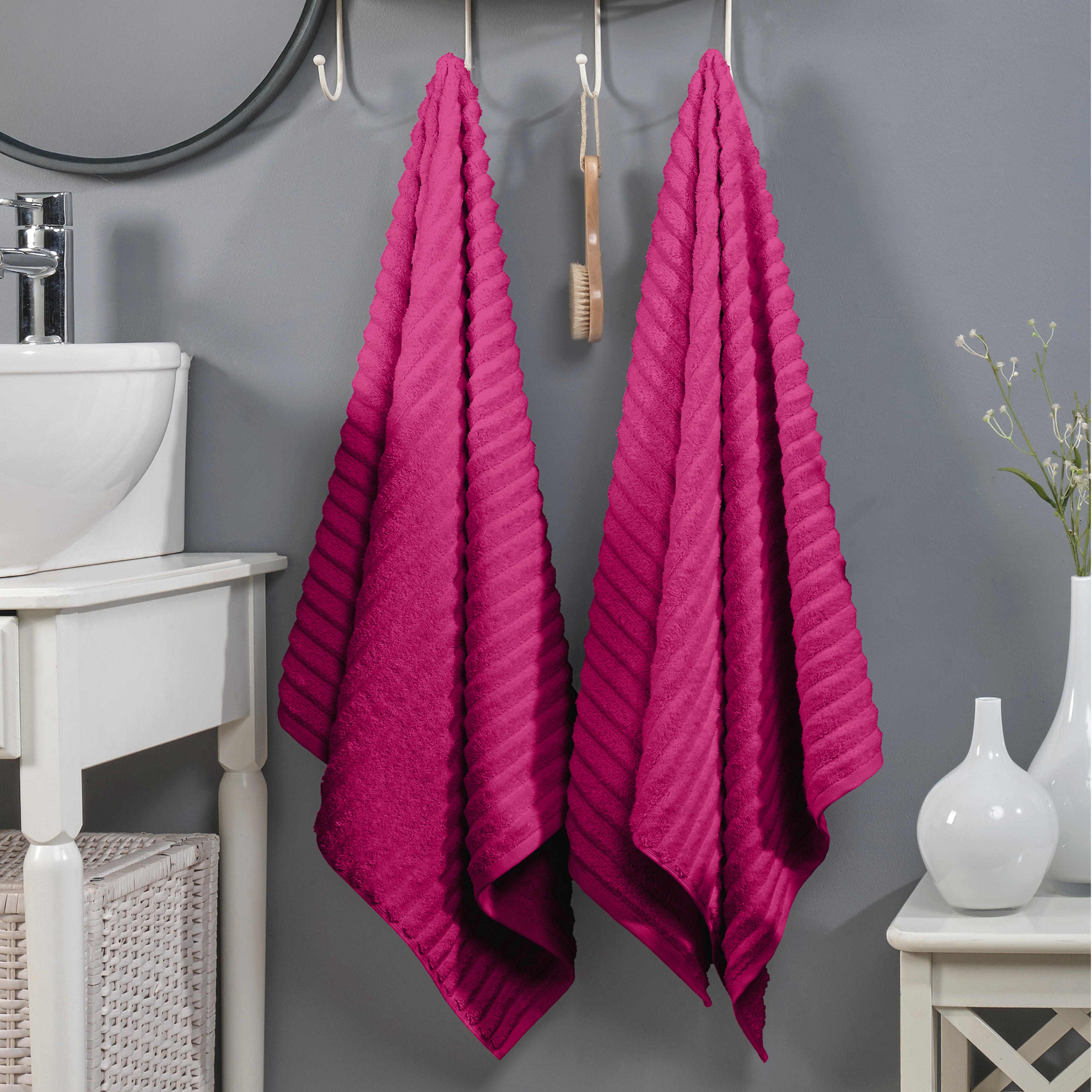 2-Pack Premium Turkish Cotton Corduroy Stripe Bath Towel Set, 27 x 54 inch