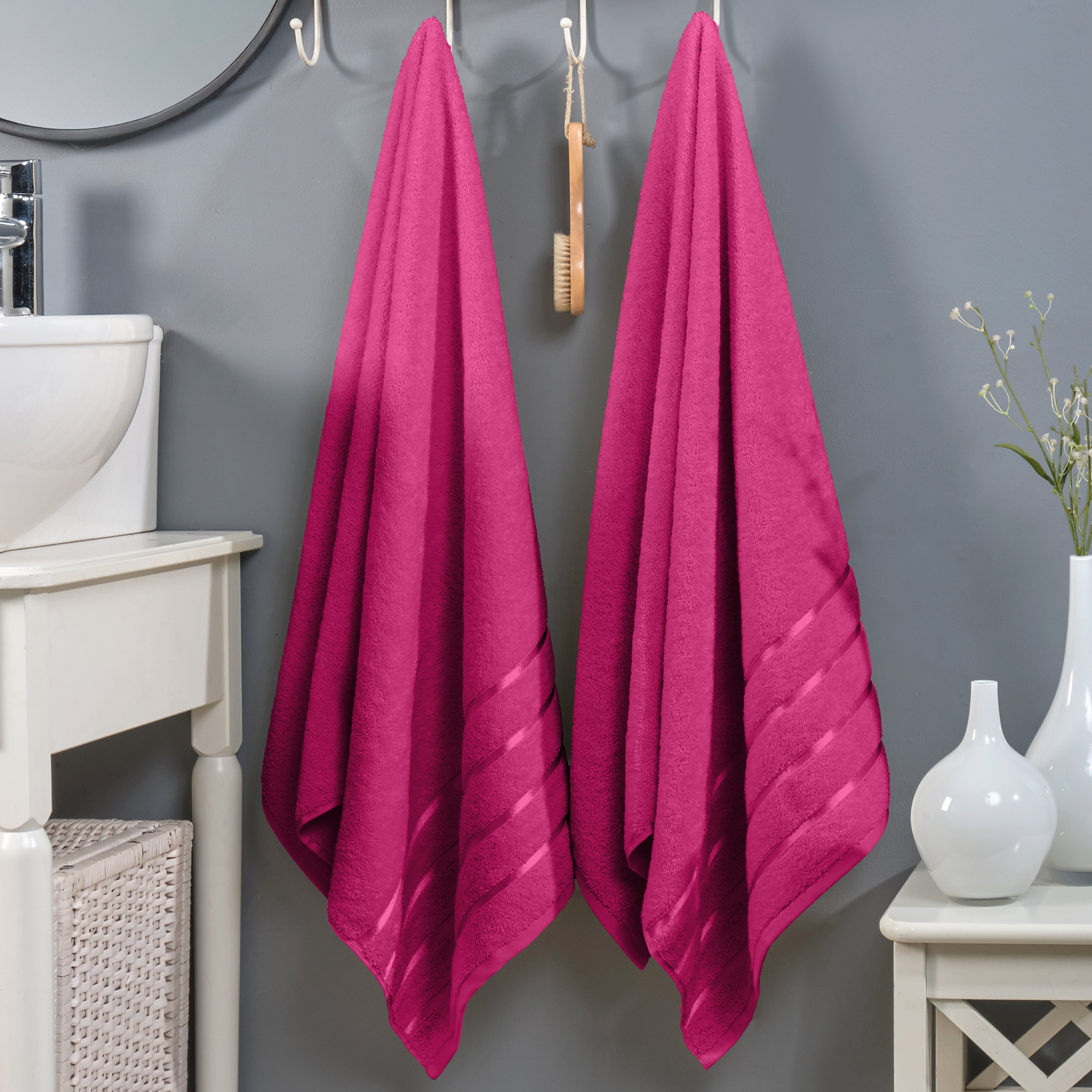 2-Pack Premium Turkish Cotton 4 Lines Stripe Bath Towel Set, 27 x 54 inch