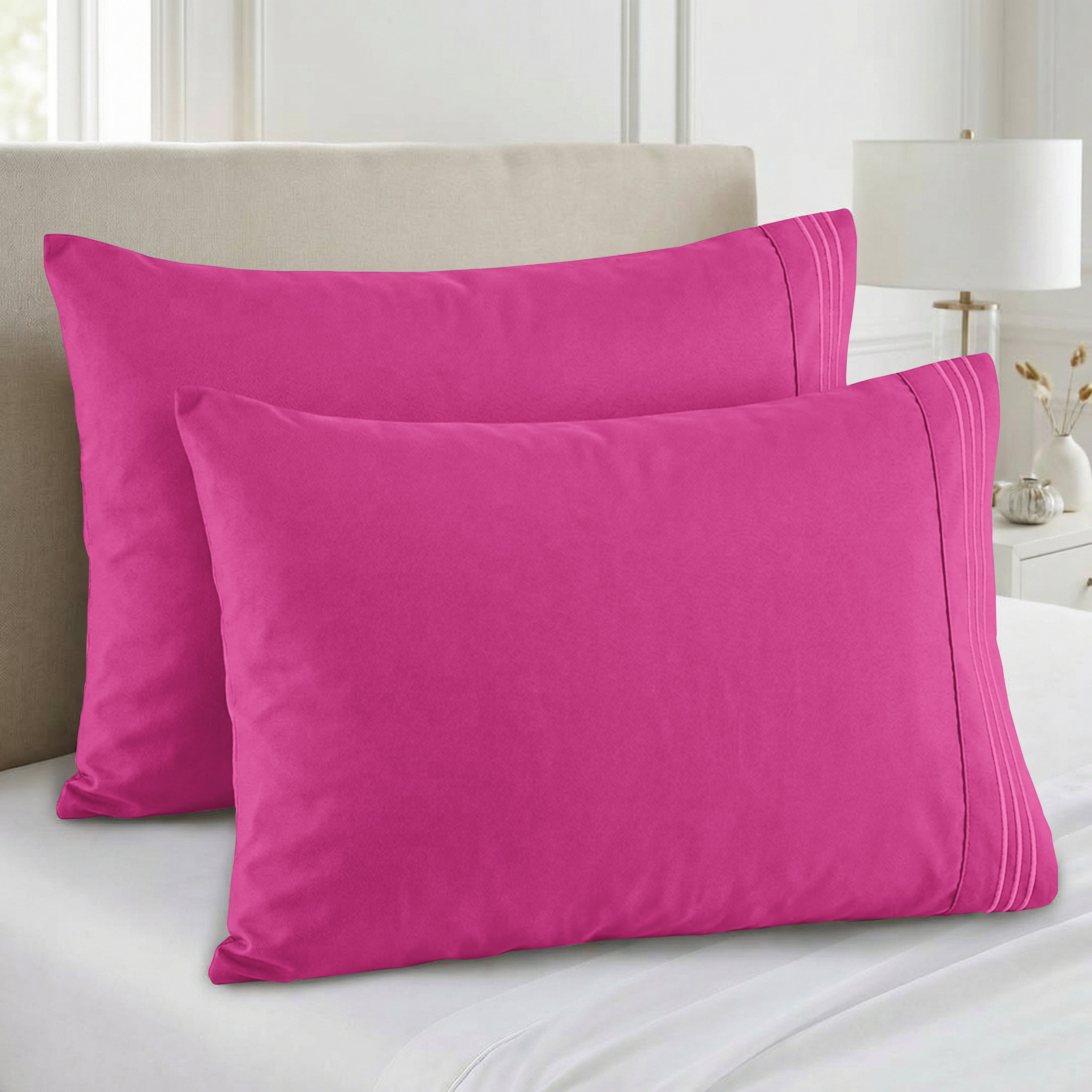 Set of 2 Pillowcases- 3 Line Embroidery