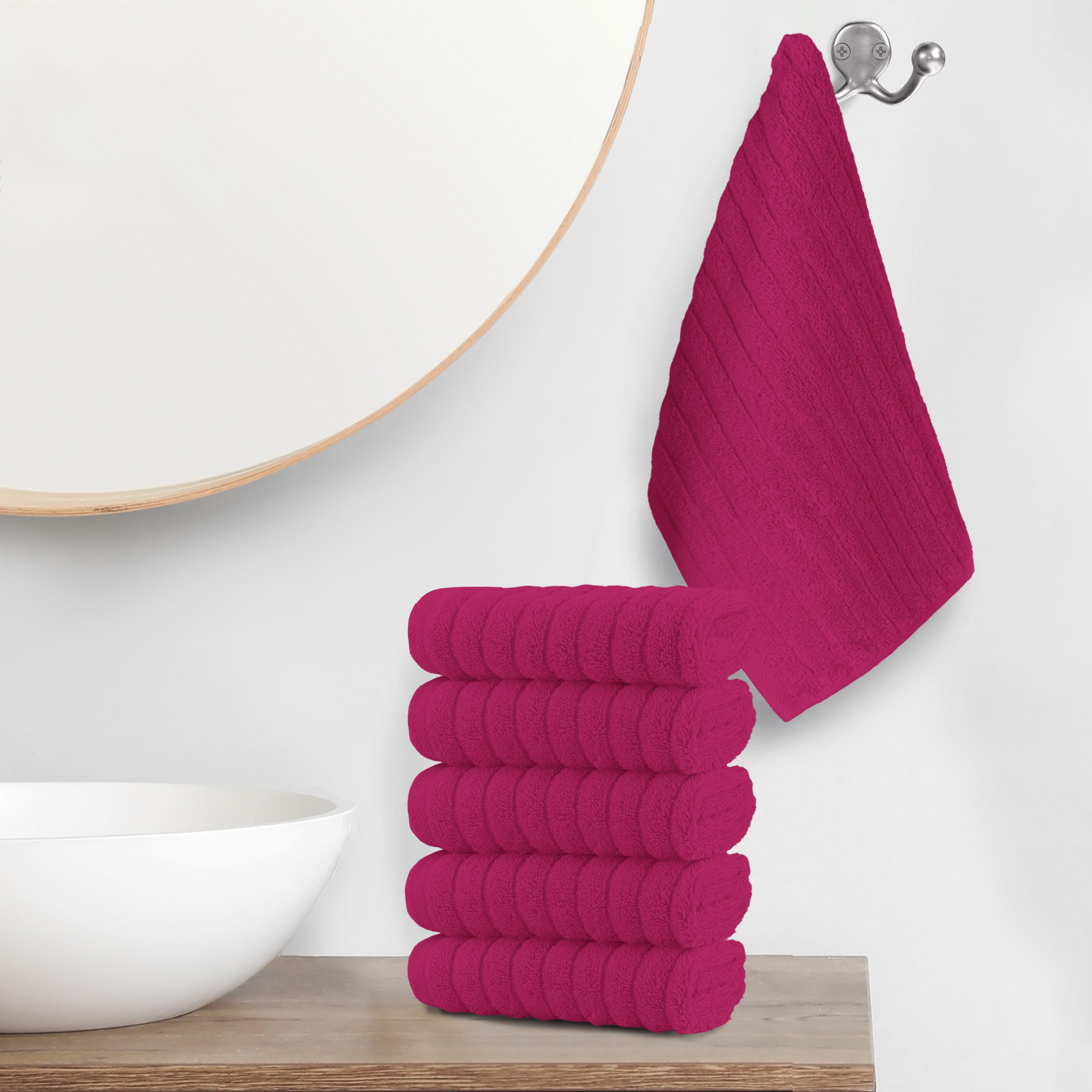 6-Pack Premium Turkish Cotton Corduroy Stripe Washcloths Set, 13 x 13 inch