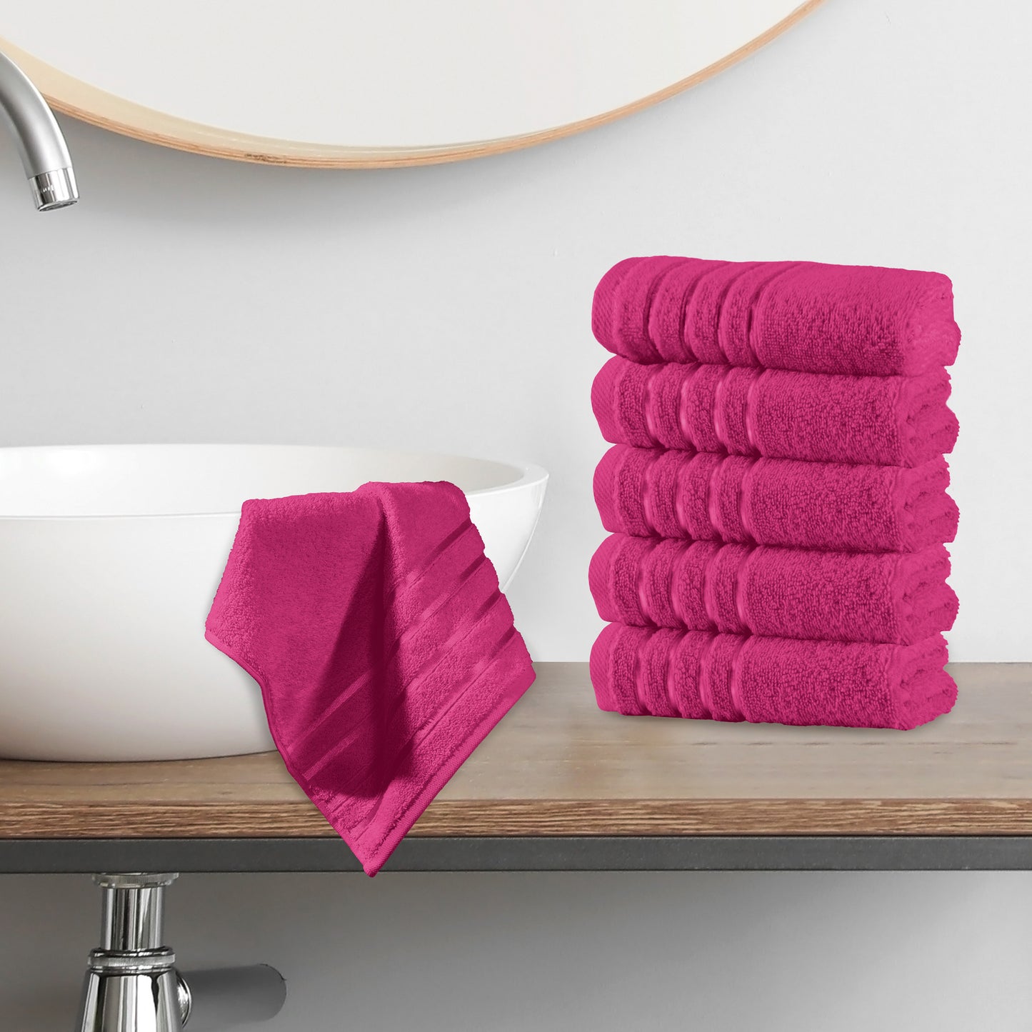 Elegant Comfort 6-Pack Premium Turkish Cotton 4 Lines Stripe Washcloths Set, 13 x 13 inch