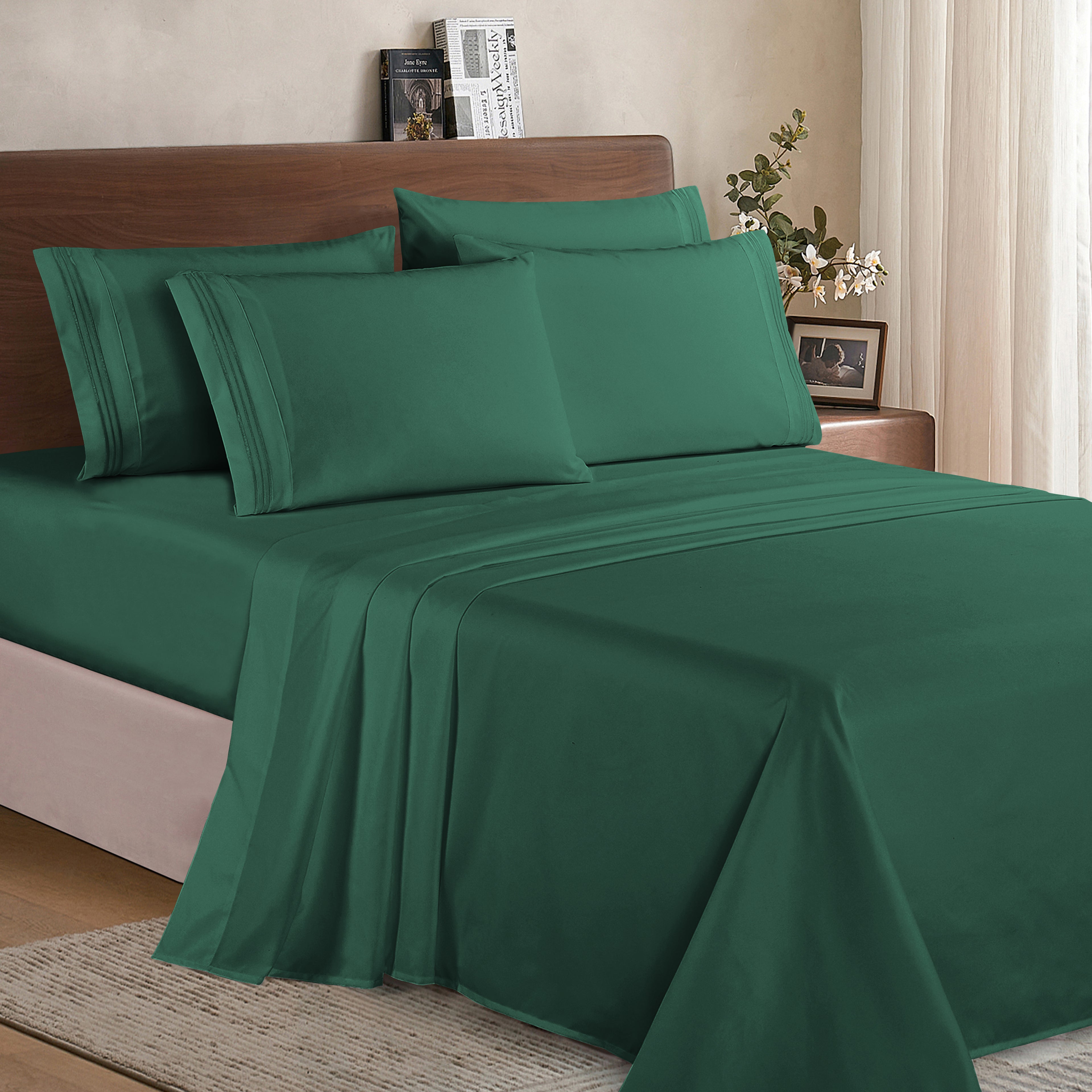Essential 6-Piece 3-Line Embroidery Sheet Set, Soft as a Hotel Premium Quality,  Moody Shades