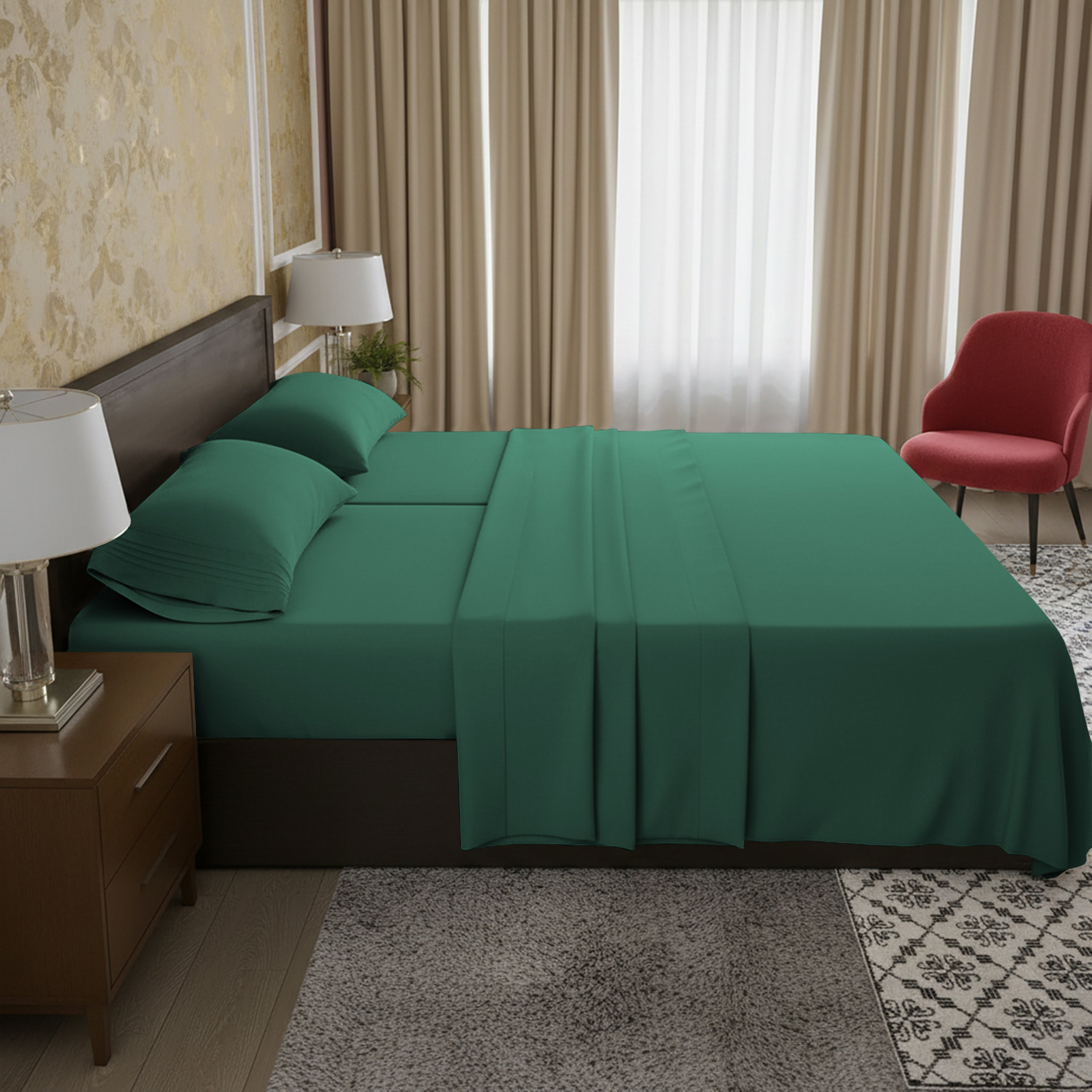 Essential 4-Piece 3-Line Embroidery Sheet Set, Soft as a Hotel Premium Quality,  Moody Shades