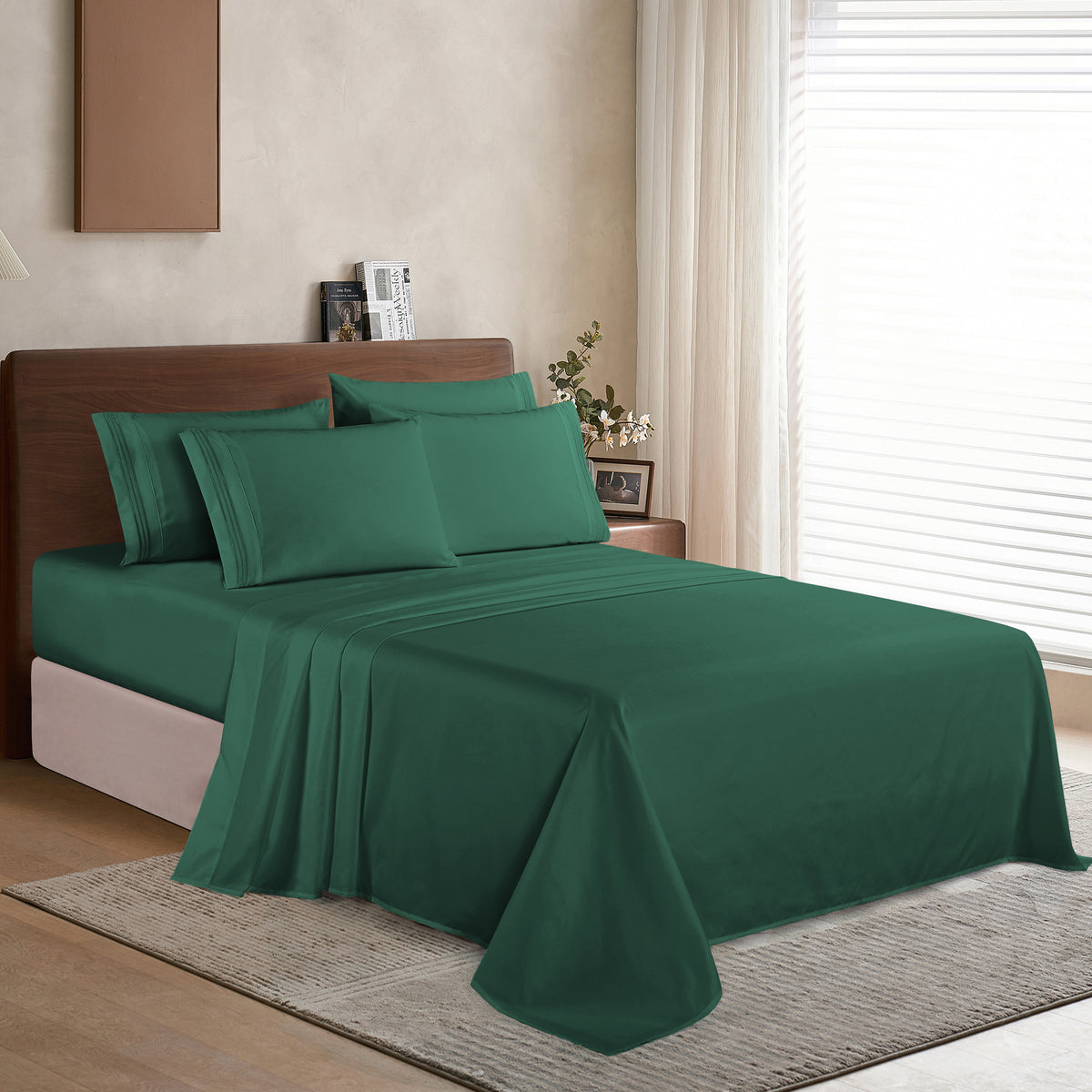 Essential 6-Piece 3-Line Embroidery Sheet Set, Soft as a Hotel Premium Quality,  Moody Shades