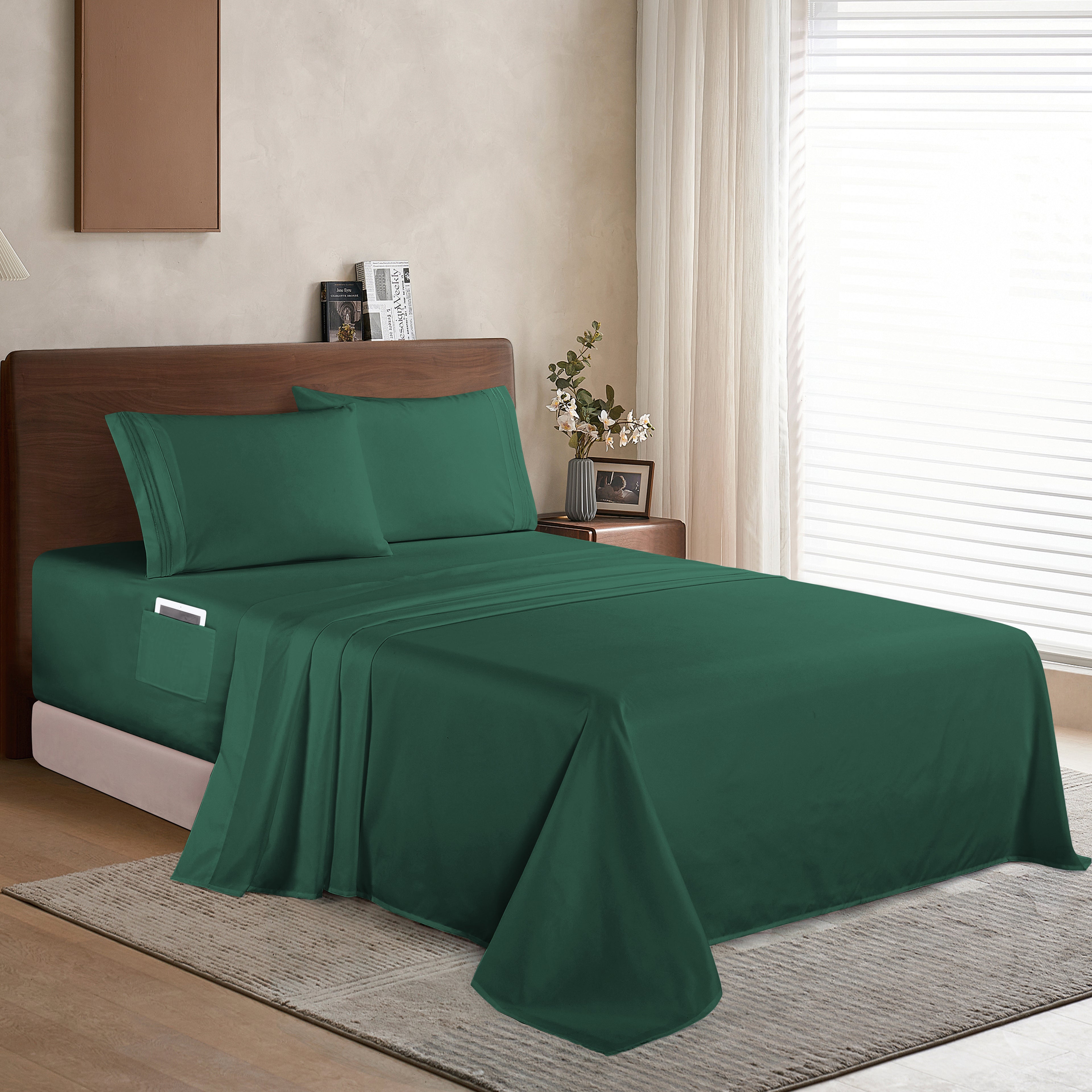 Extra deep 18-24 Inch Pocket 3 Line Embroidery, 4-Piece Sheet Set, Moody Shades