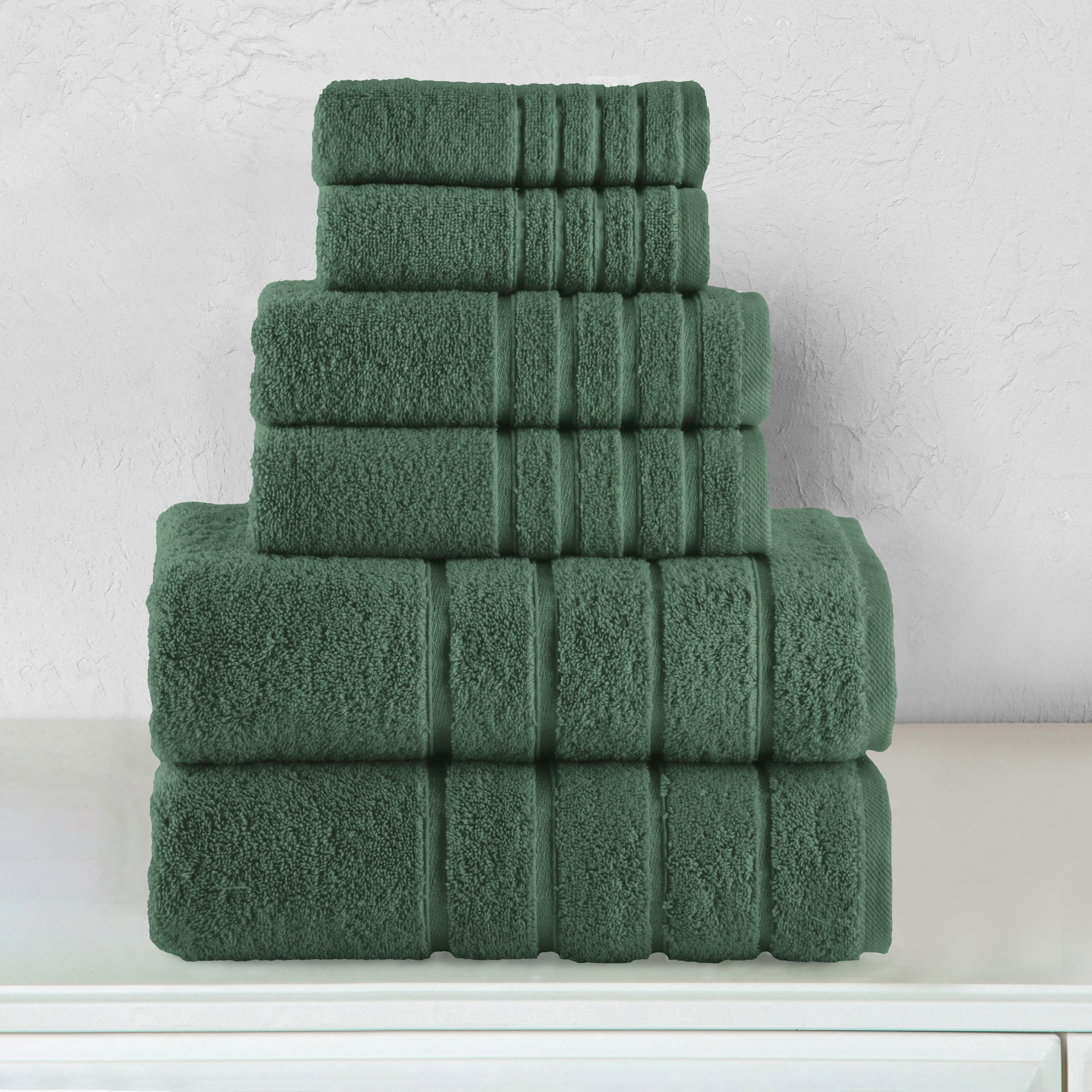 6-Piece Turkish Cotton 4 Lines Stripe Towel Set, 2 Washcloths, 2 Hand Towels and 2 Bath Towels