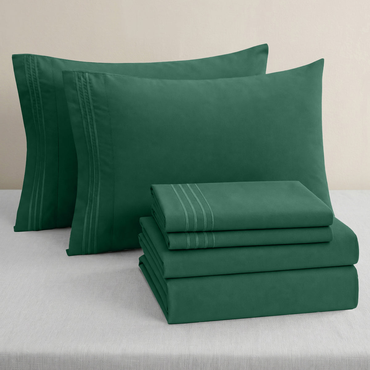 Essential 6-Piece 3-Line Embroidery Sheet Set, Soft as a Hotel Premium Quality,  Moody Shades