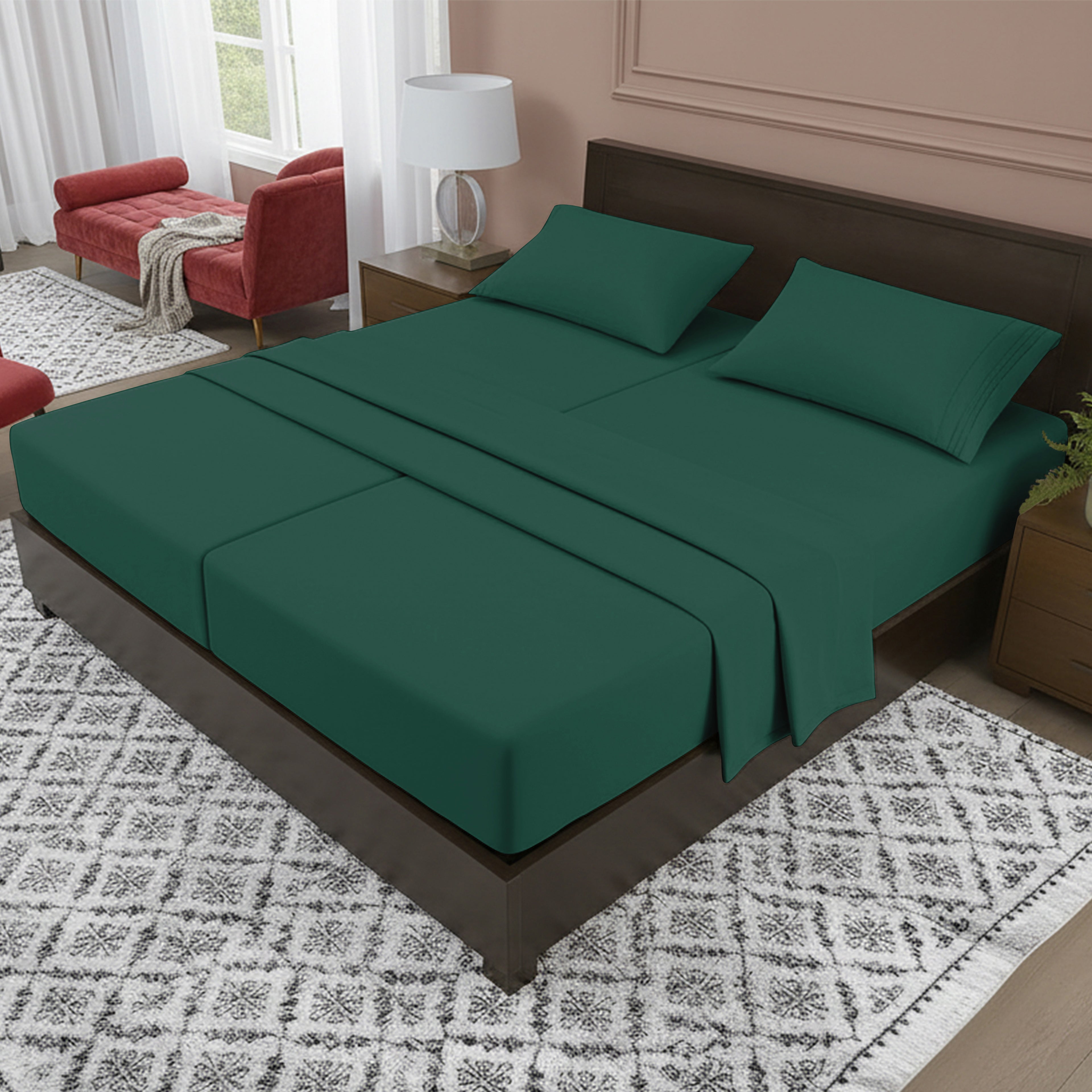 Essential 4-Piece 3-Line Embroidery Sheet Set, Soft as a Hotel Premium Quality,  Moody Shades