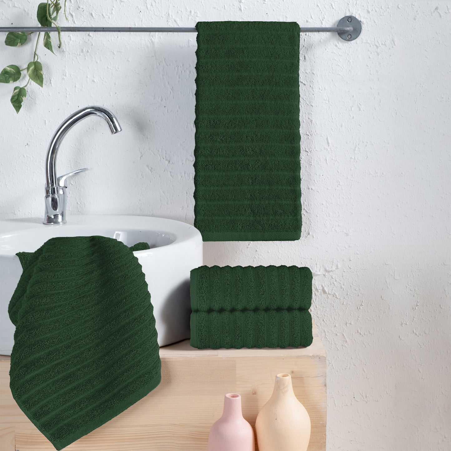 Elegant Comfort 4-Pack Premium Turkish Cotton Corduroy Stripe Hand Towel Set, 16 x 28 inch