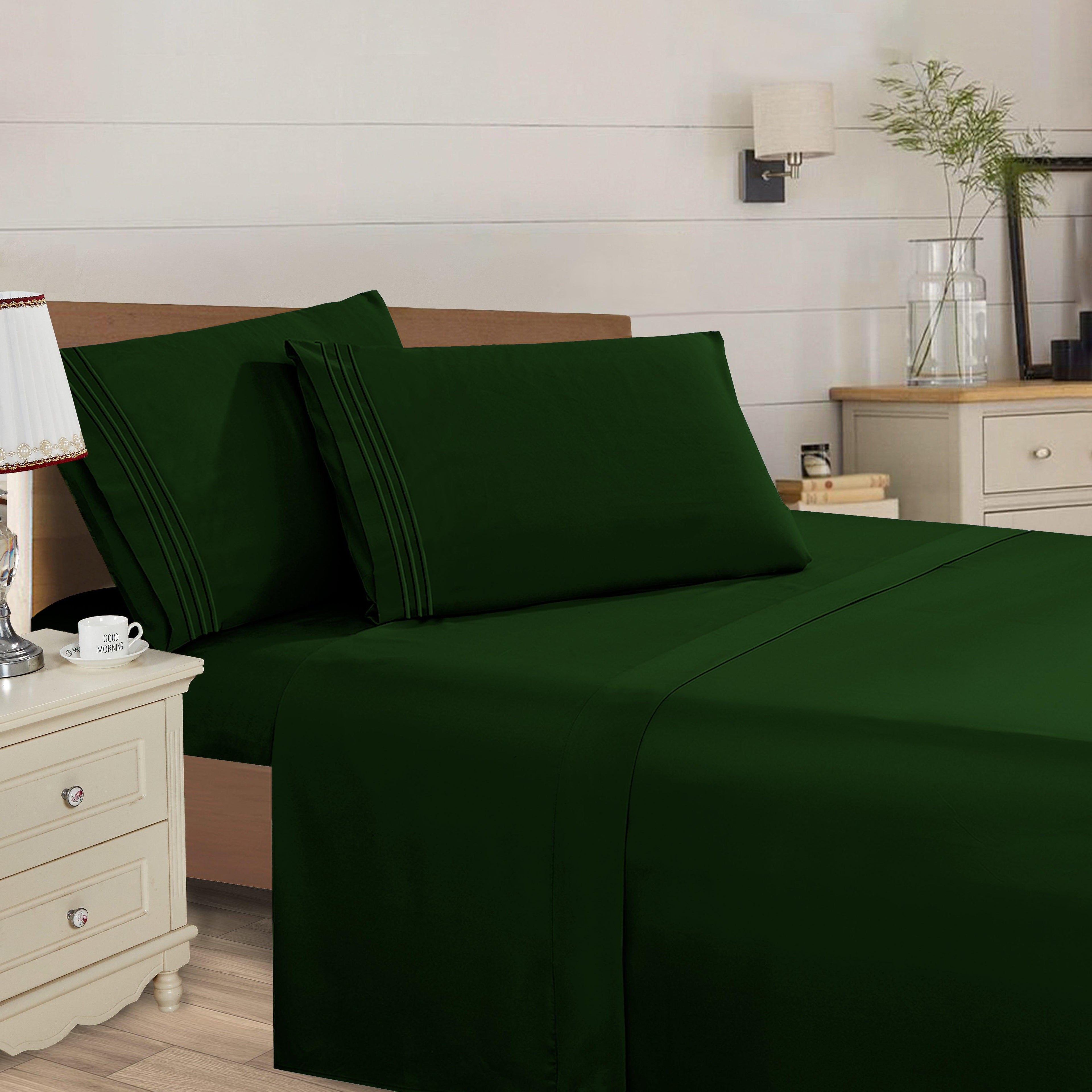 Essential 4-Piece 3-Line Embroidery Sheet Set, Soft as a Hotel Premium Quality,  Moody Shades