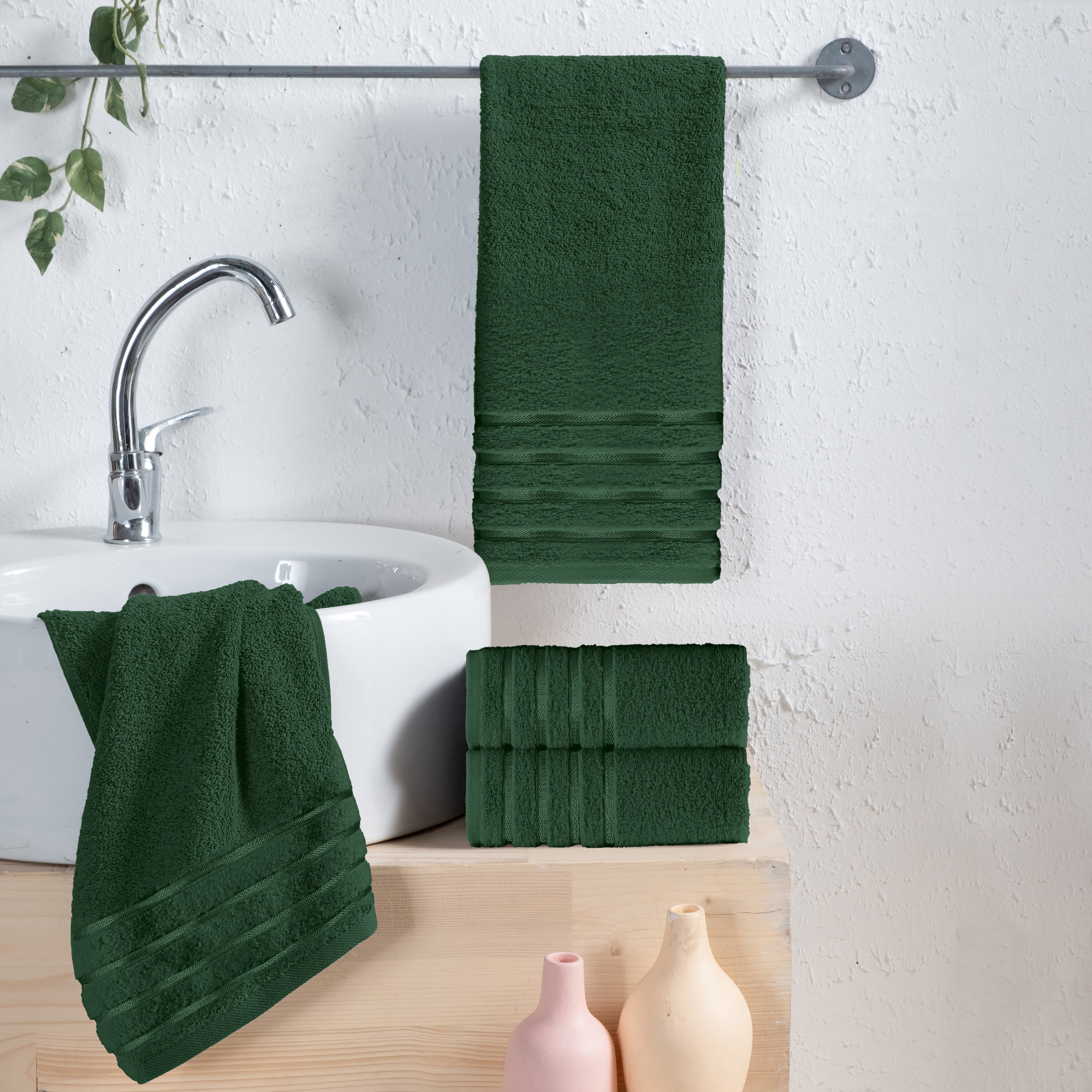4-Pack Turkish Cotton 4 Lines Stripe Hand Towel Set, 16 x 28 inch