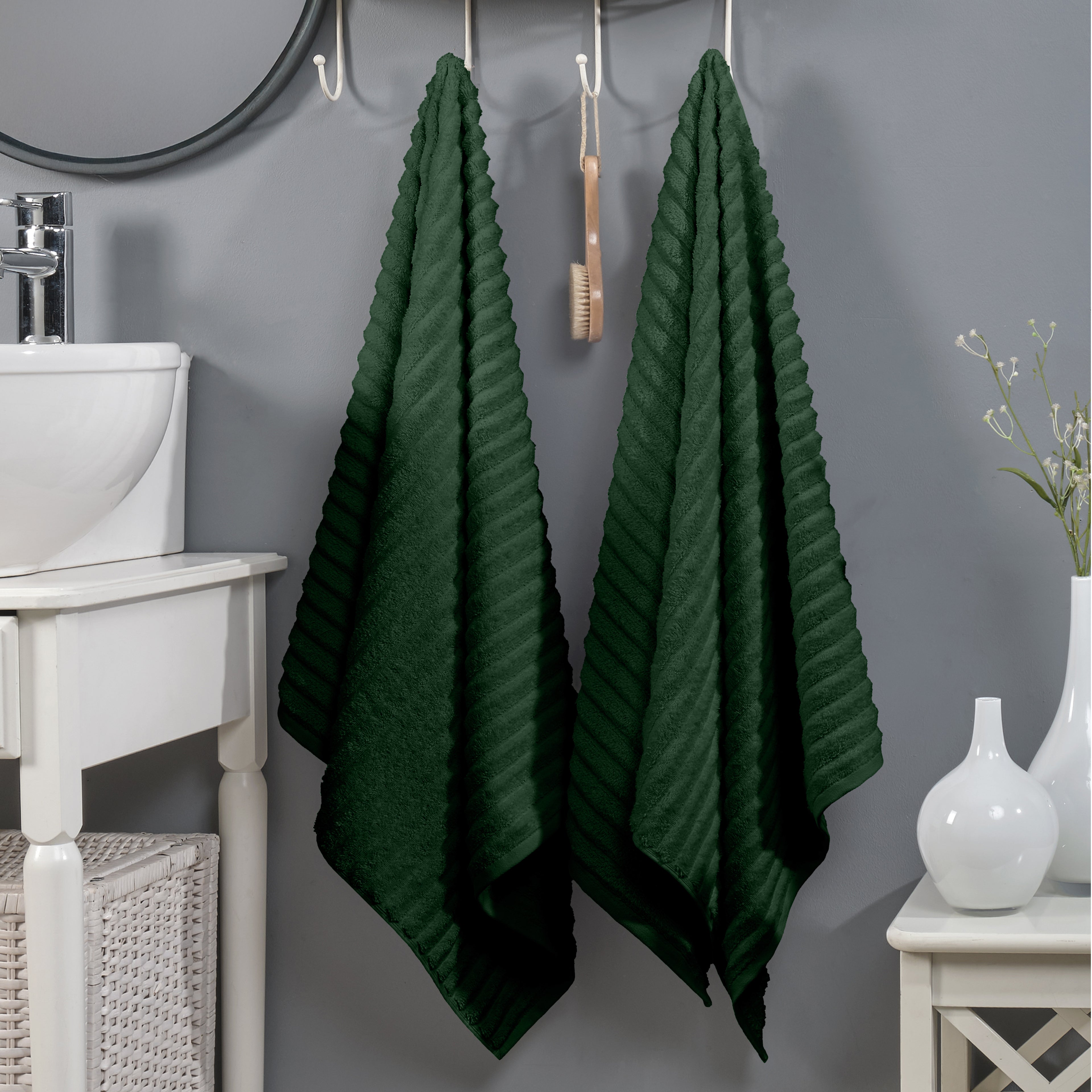 2-Pack Premium Turkish Cotton Corduroy Stripe Bath Towel Set, 27 x 54 inch