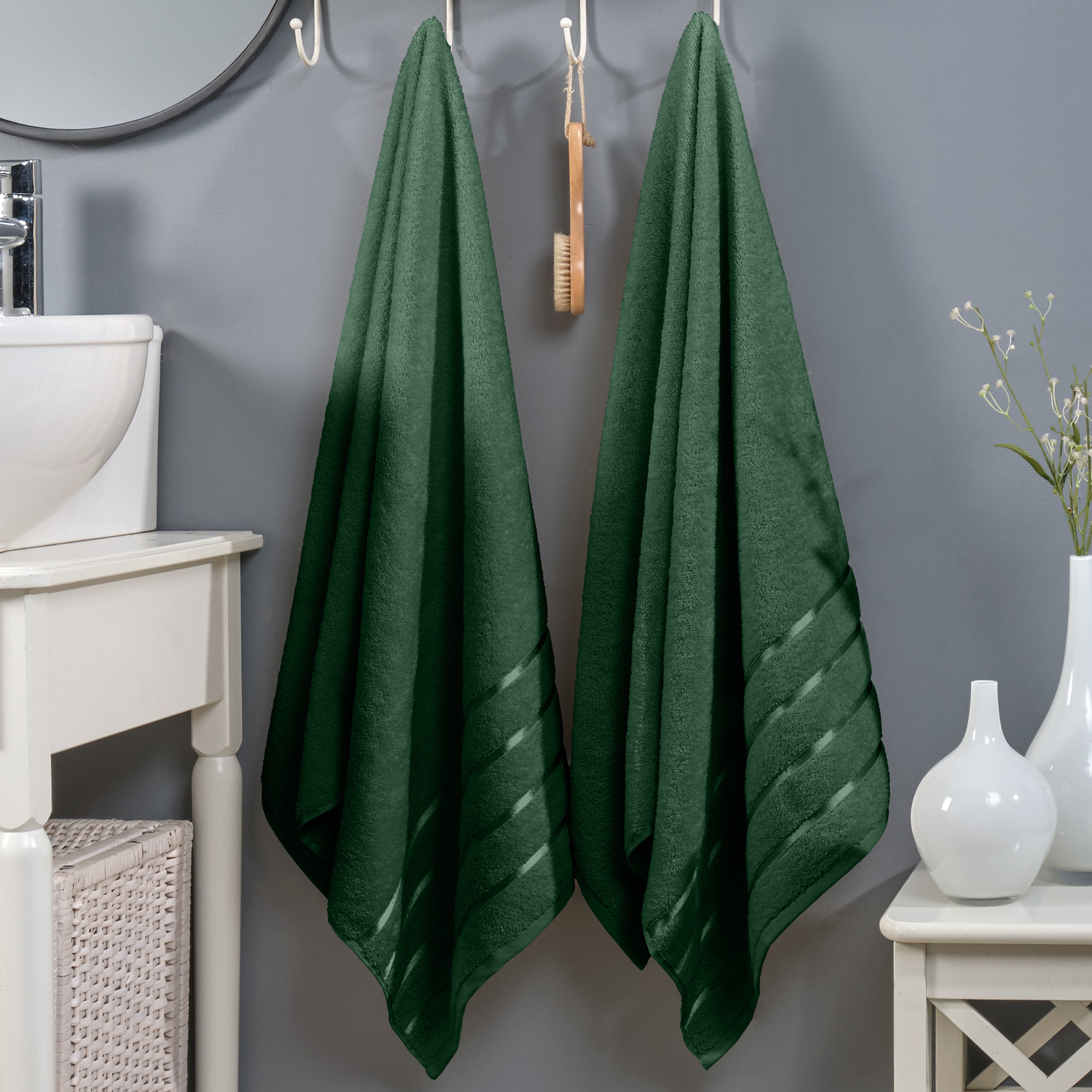 2-Pack Premium Turkish Cotton 4 Lines Stripe Bath Towel Set, 27 x 54 inch