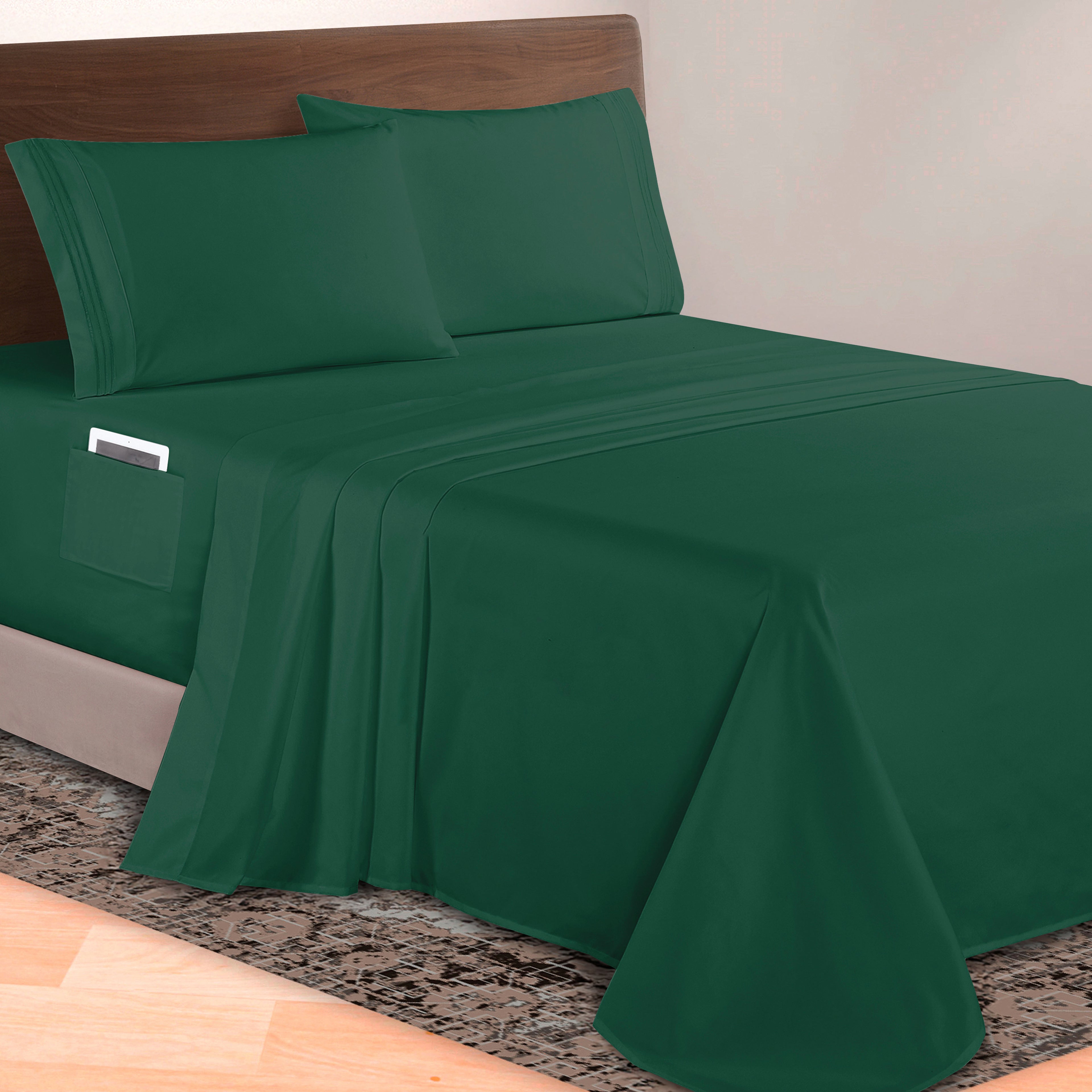 Extra deep 18-24 Inch Pocket 3 Line Embroidery, 4-Piece Sheet Set, Moody Shades