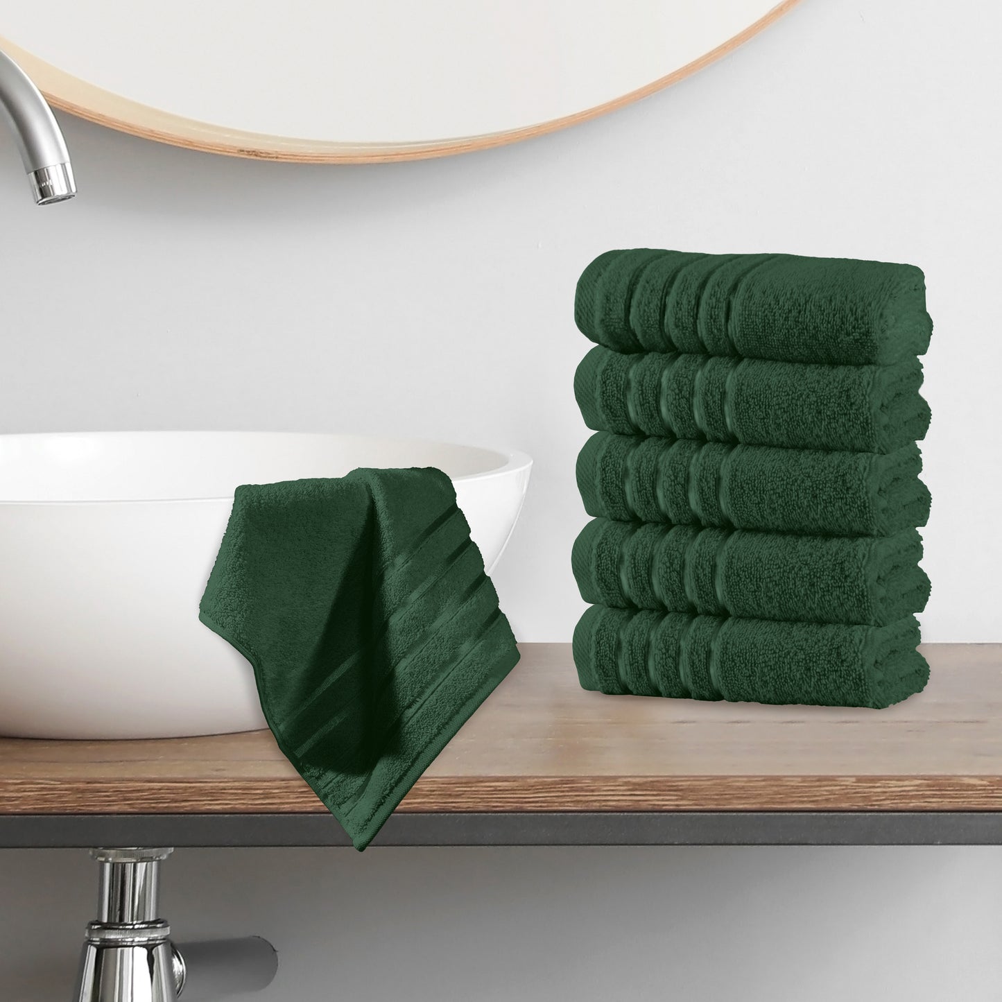 Elegant Comfort 6-Pack Premium Turkish Cotton 4 Lines Stripe Washcloths Set, 13 x 13 inch