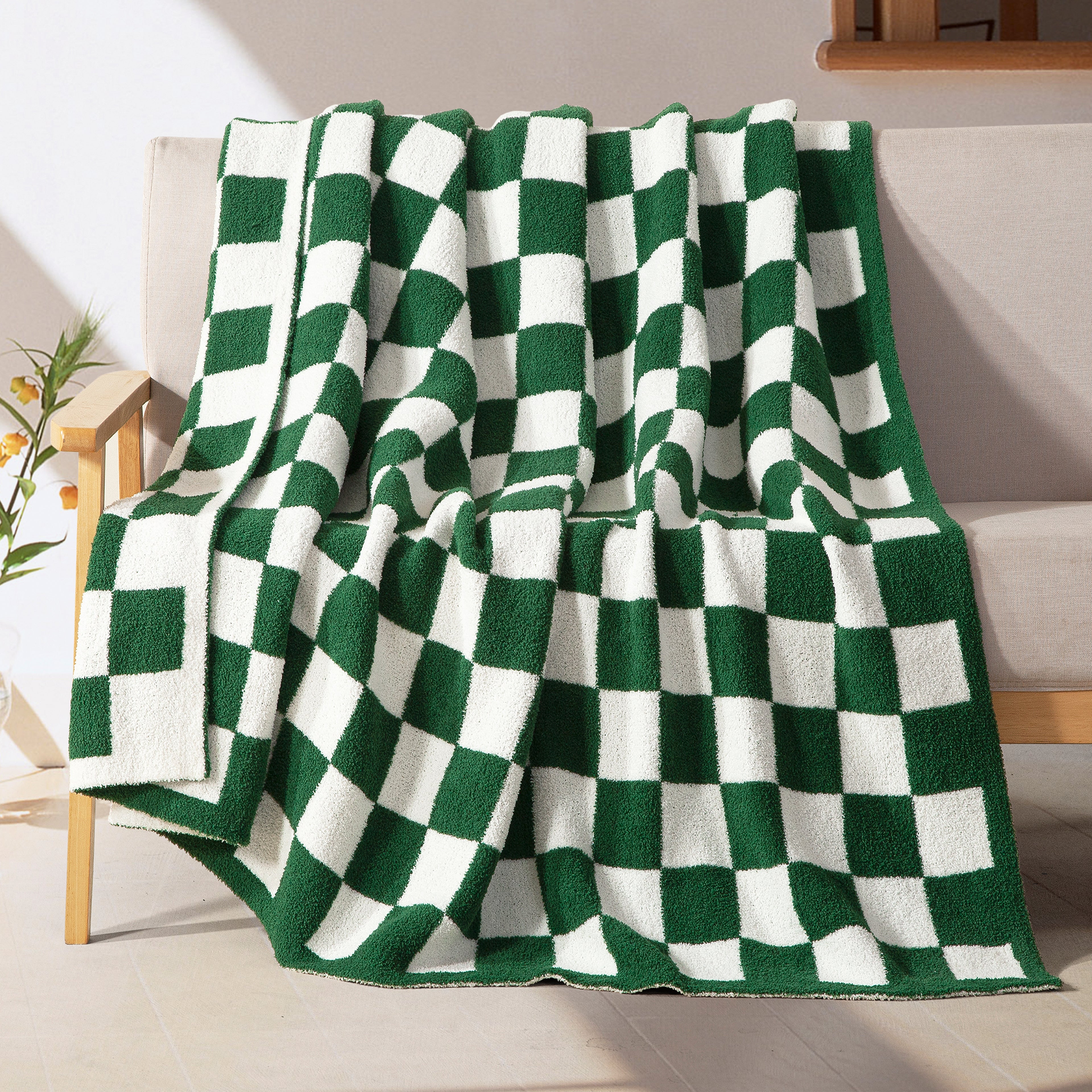 50" x 70"  Ultra Soft Checkered Knitted Throw Blanket