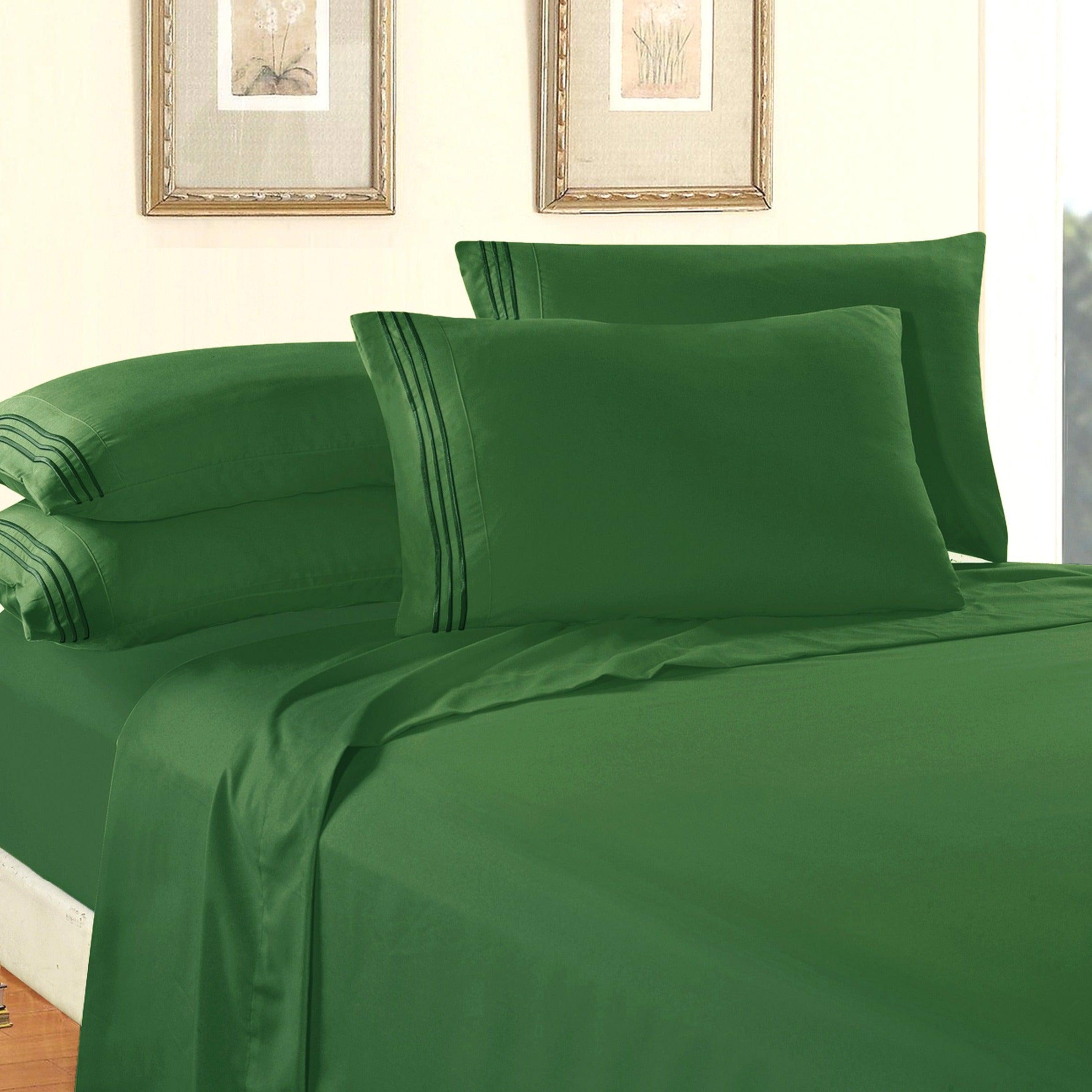 Essential 6-Piece 3-Line Embroidery Sheet Set, Soft as a Hotel Premium Quality,  Moody Shades