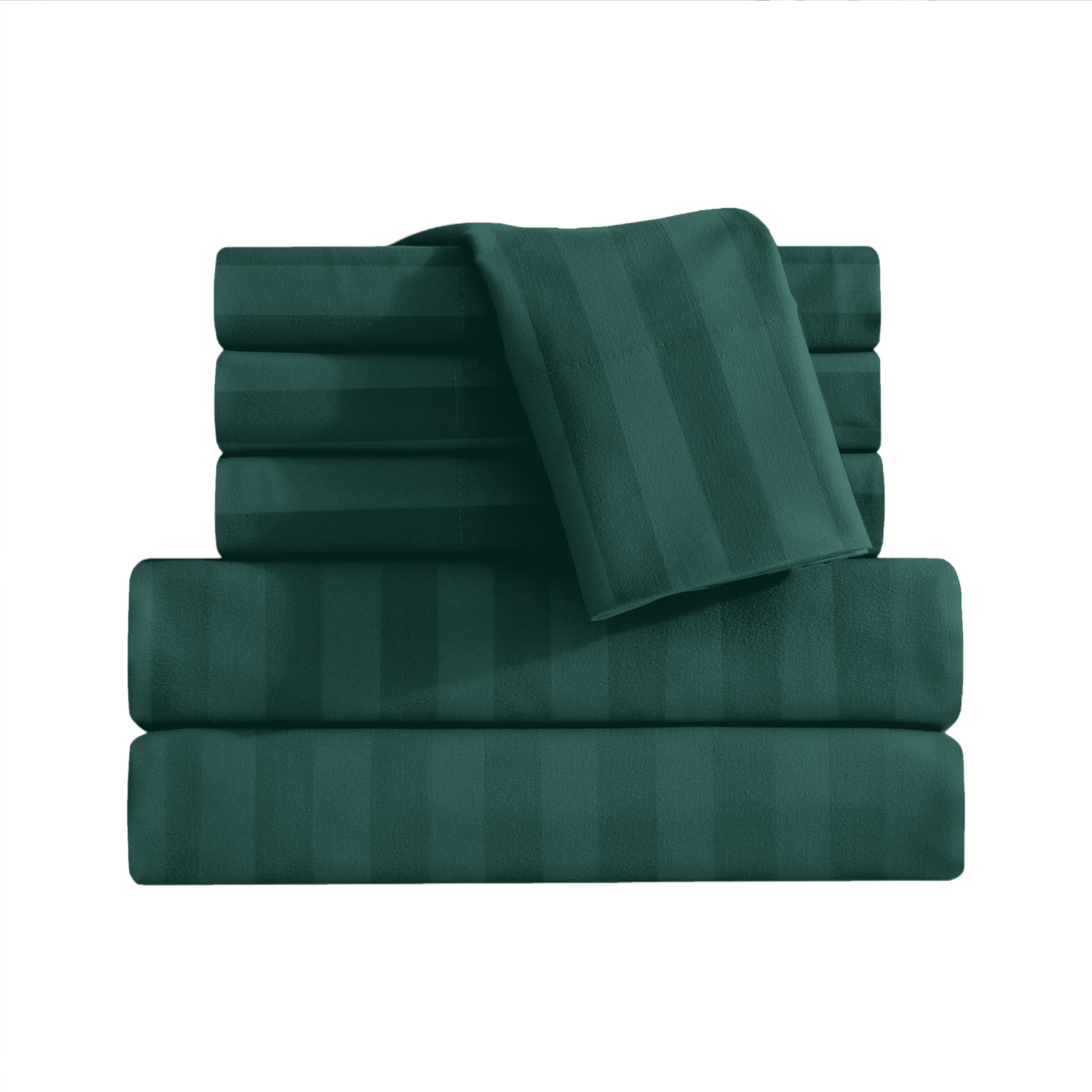 6-Piece Dobby Stripe Printed Bed Sheet Set- Soft as a Hotel Premium Quality