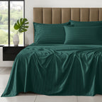 6-Piece Dobby Stripe Printed Bed Sheet Set- Soft as a Hotel Premium Quality