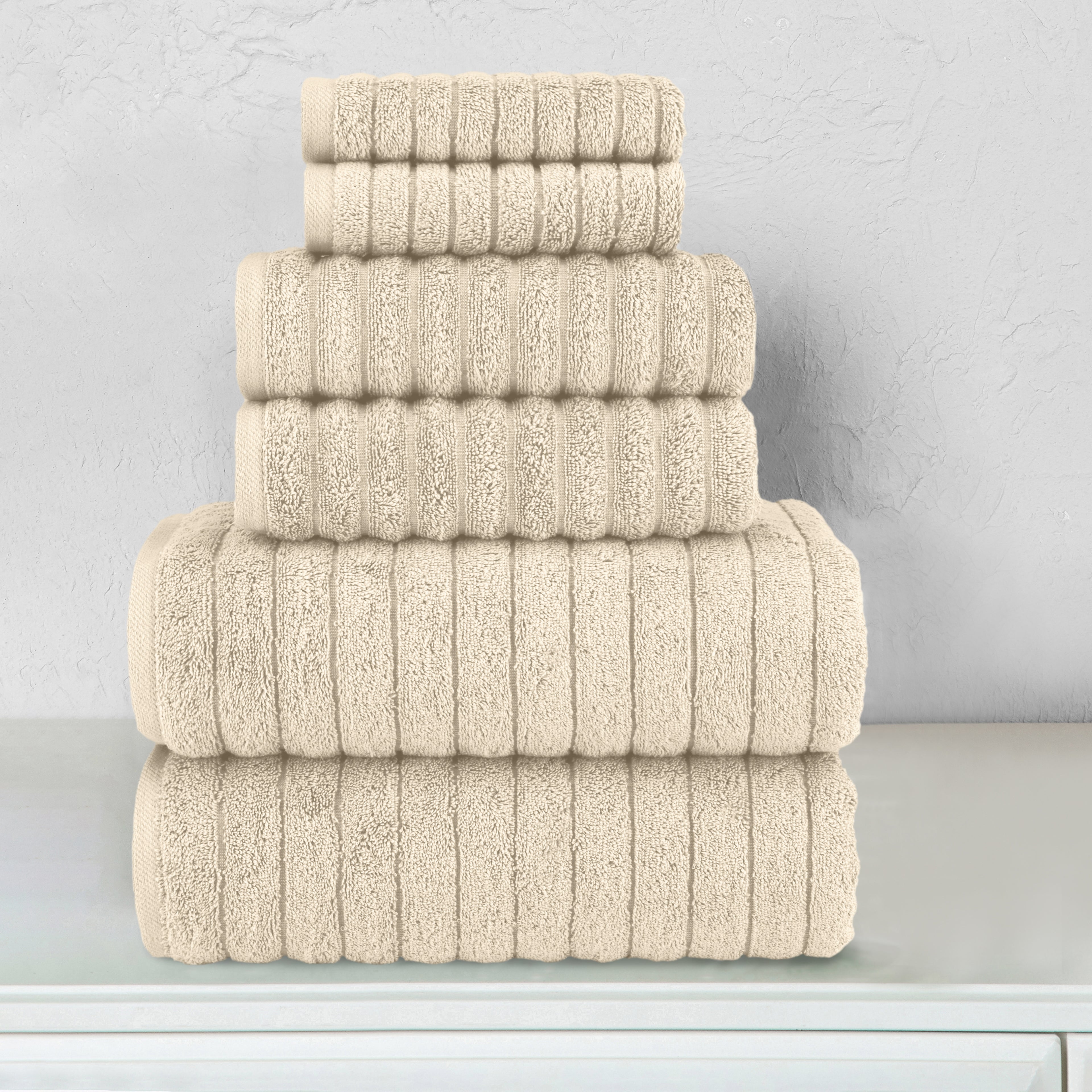 6-Piece Turkish Cotton Corduroy Towel Set, 2 Washcloths, 2 Hand Towels and 2 Bath Towels