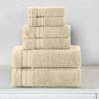 6-Piece Turkish Cotton Three Line Popcorn Towel Set, 2 Washcloths, 2 Hand Towels and 2 Bath Towels