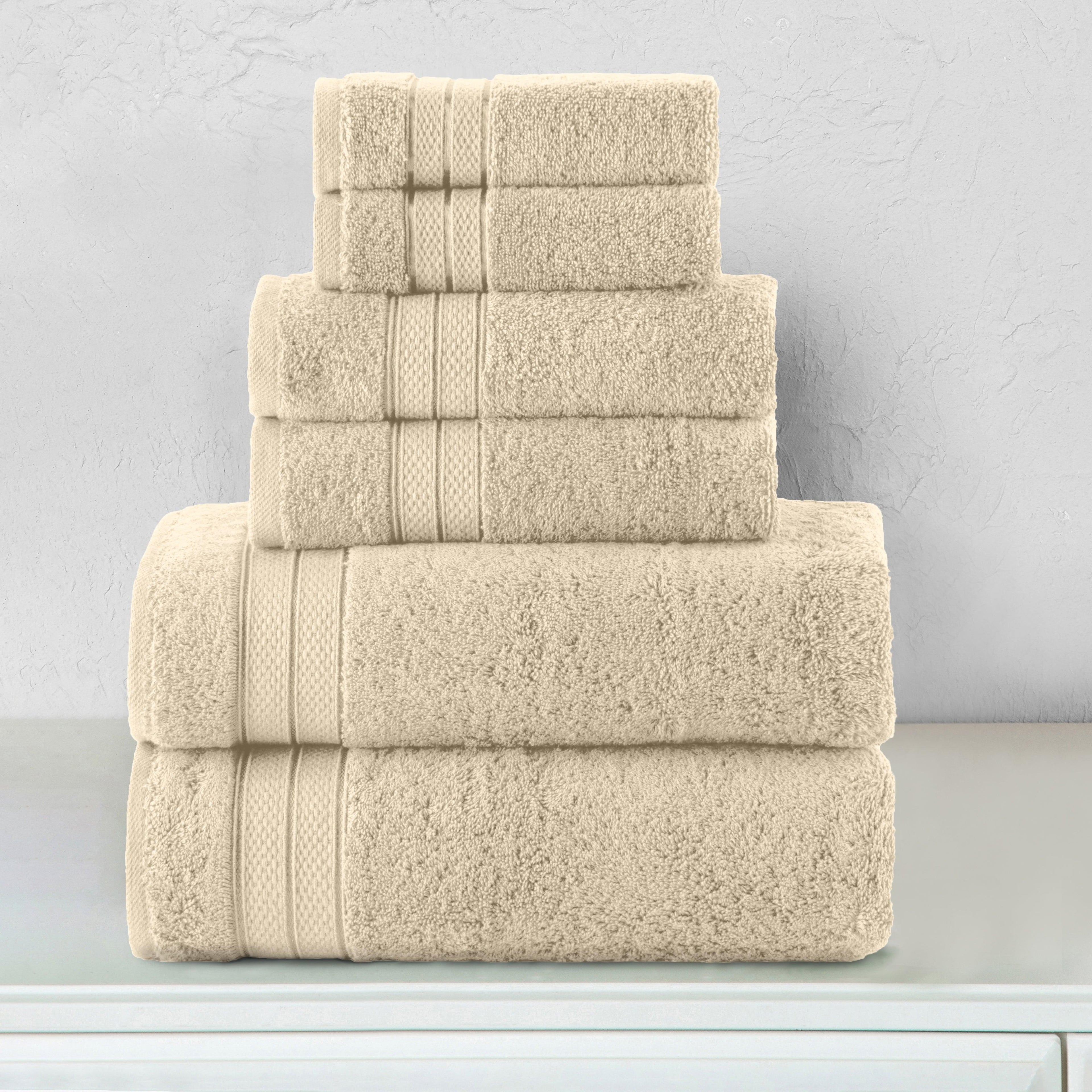 6-Piece Turkish Cotton Three Line Popcorn Towel Set, 2 Washcloths, 2 Hand Towels and 2 Bath Towels