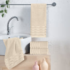 4-Pack Turkish Cotton 4 Lines Stripe Hand Towel Set, 16 x 28 inch