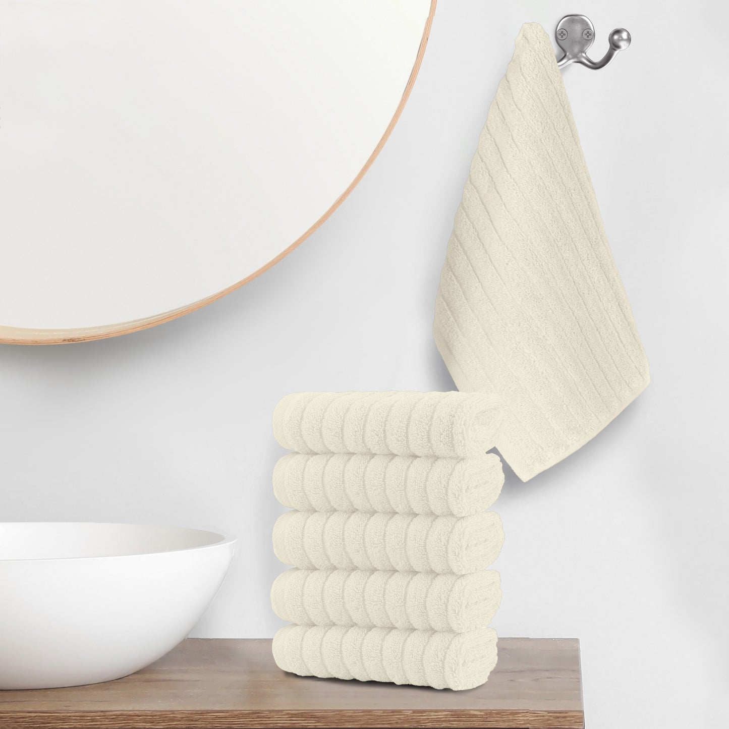 Elegant Comfort 6-Pack Premium Turkish Cotton Corduroy Stripe Washcloths Set, 13 x 13 inch