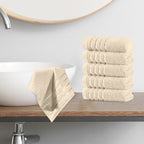 6-Pack Premium Turkish Cotton 4 Lines Stripe Washcloths Set, 13 x 13 inch