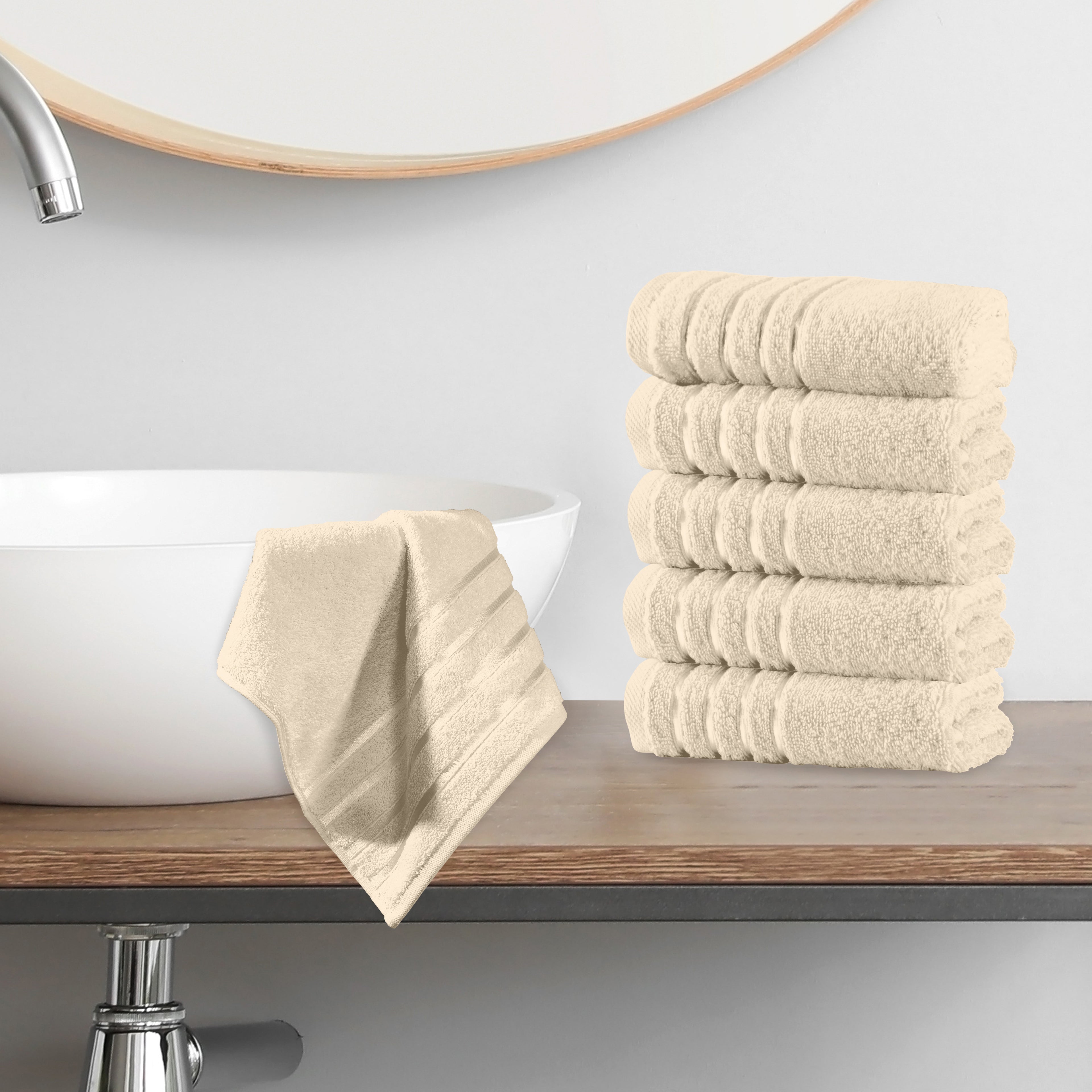 6-Pack Premium Turkish Cotton 4 Lines Stripe Washcloths Set, 13 x 13 inch