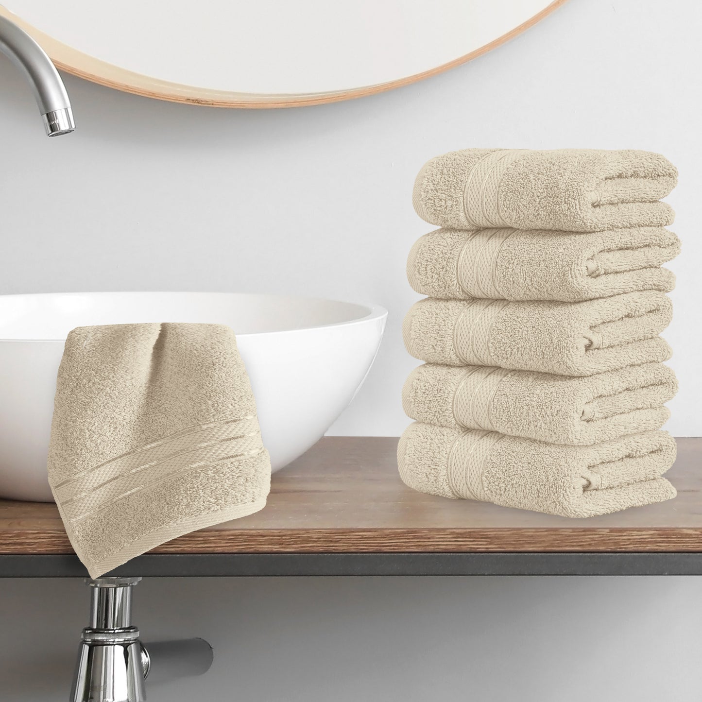 Elegant Comfort 6-Pack Premium Turkish Cotton Three Line Popcorn Washcloths Set, 13 x 13 inch