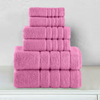 6-Piece Turkish Cotton 4 Lines Stripe Towel Set, 2 Washcloths, 2 Hand Towels and 2 Bath Towels