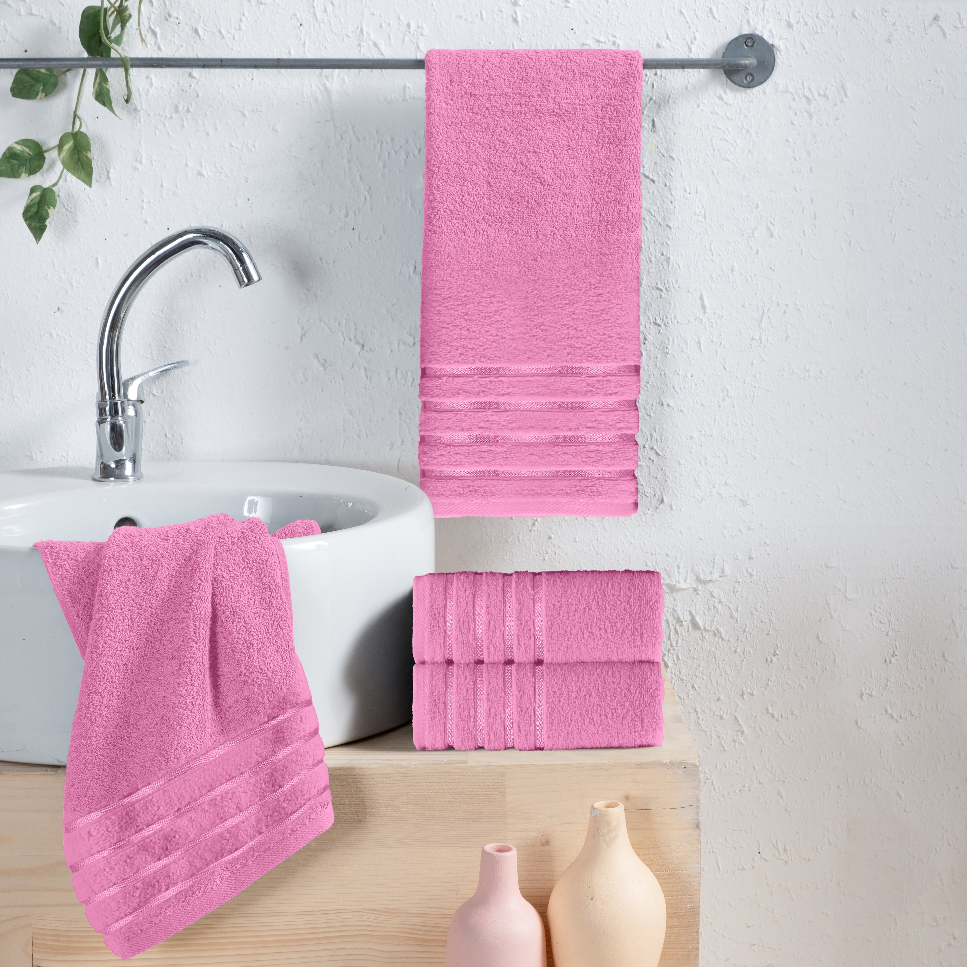 4-Pack Turkish Cotton 4 Lines Stripe Hand Towel Set, 16 x 28 inch