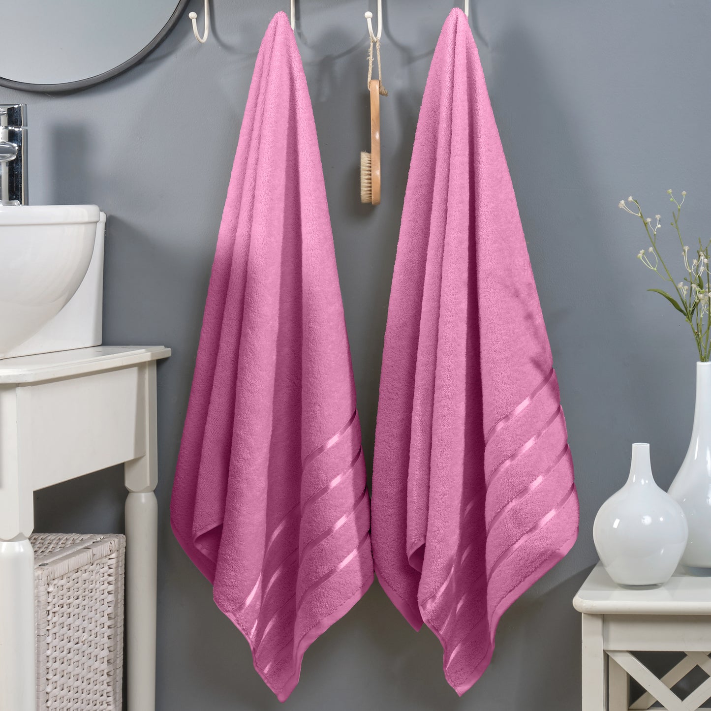 Elegant Comfort 2-Pack Premium Turkish Cotton 4 Lines Stripe Bath Towel Set, 27 x 54 inch