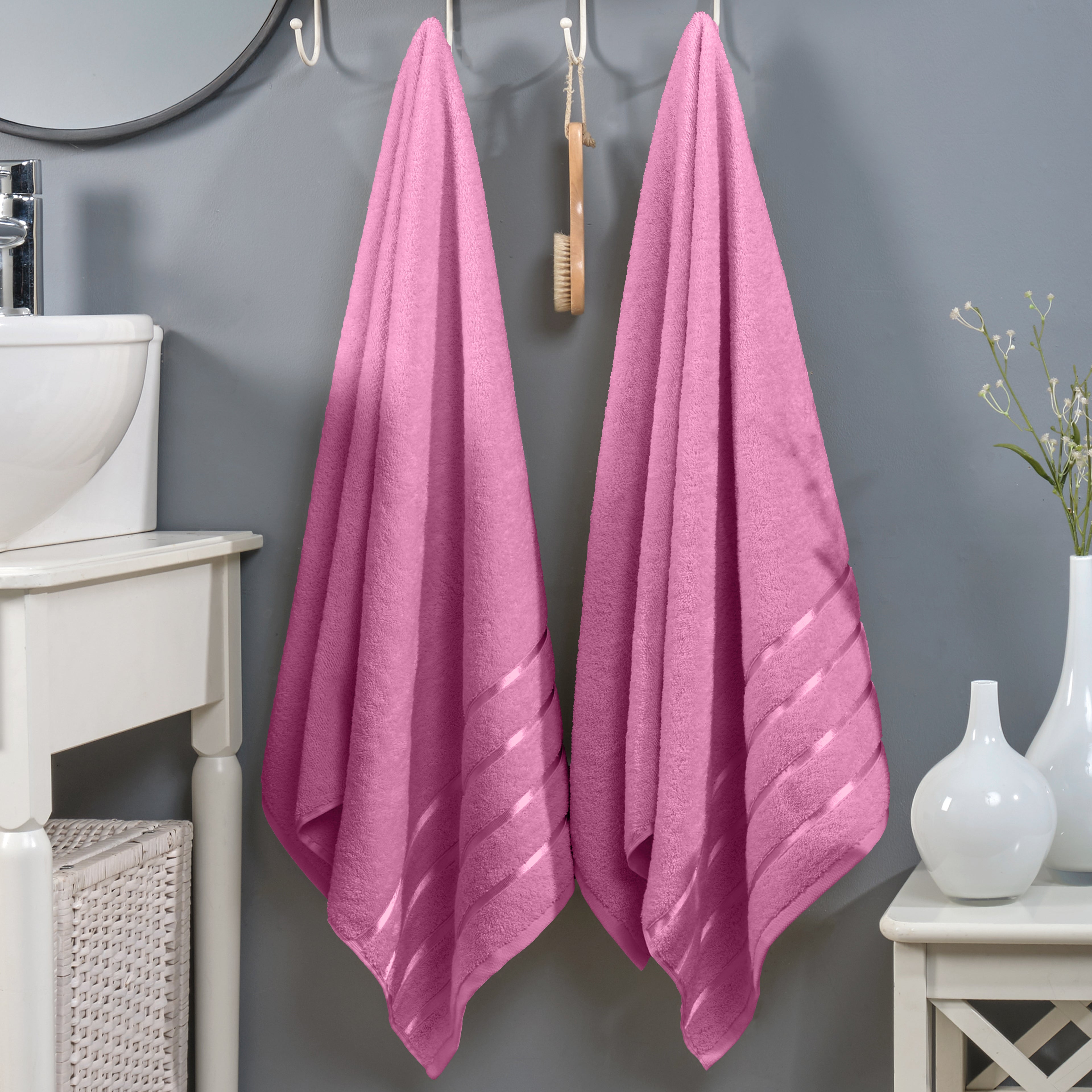2-Pack Premium Turkish Cotton 4 Lines Stripe Bath Towel Set, 27 x 54 inch