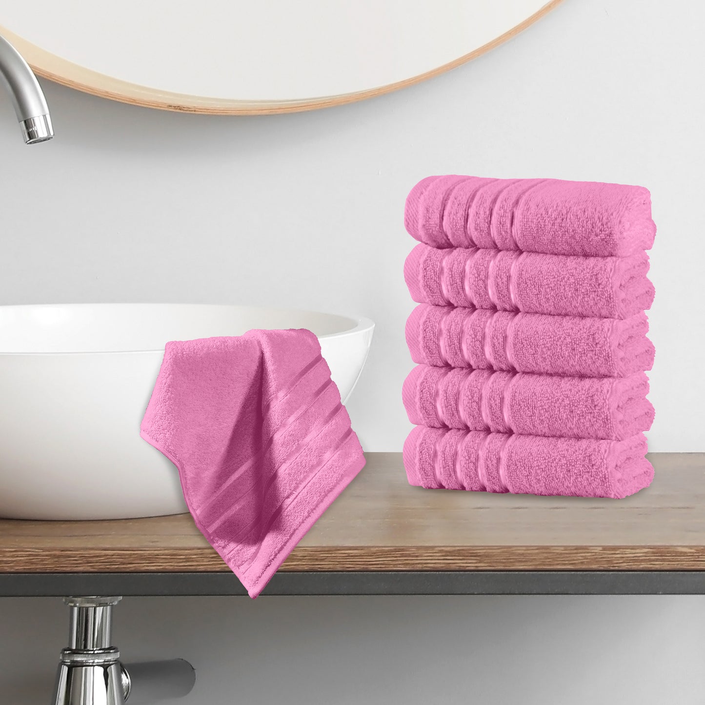 Elegant Comfort 6-Pack Premium Turkish Cotton 4 Lines Stripe Washcloths Set, 13 x 13 inch