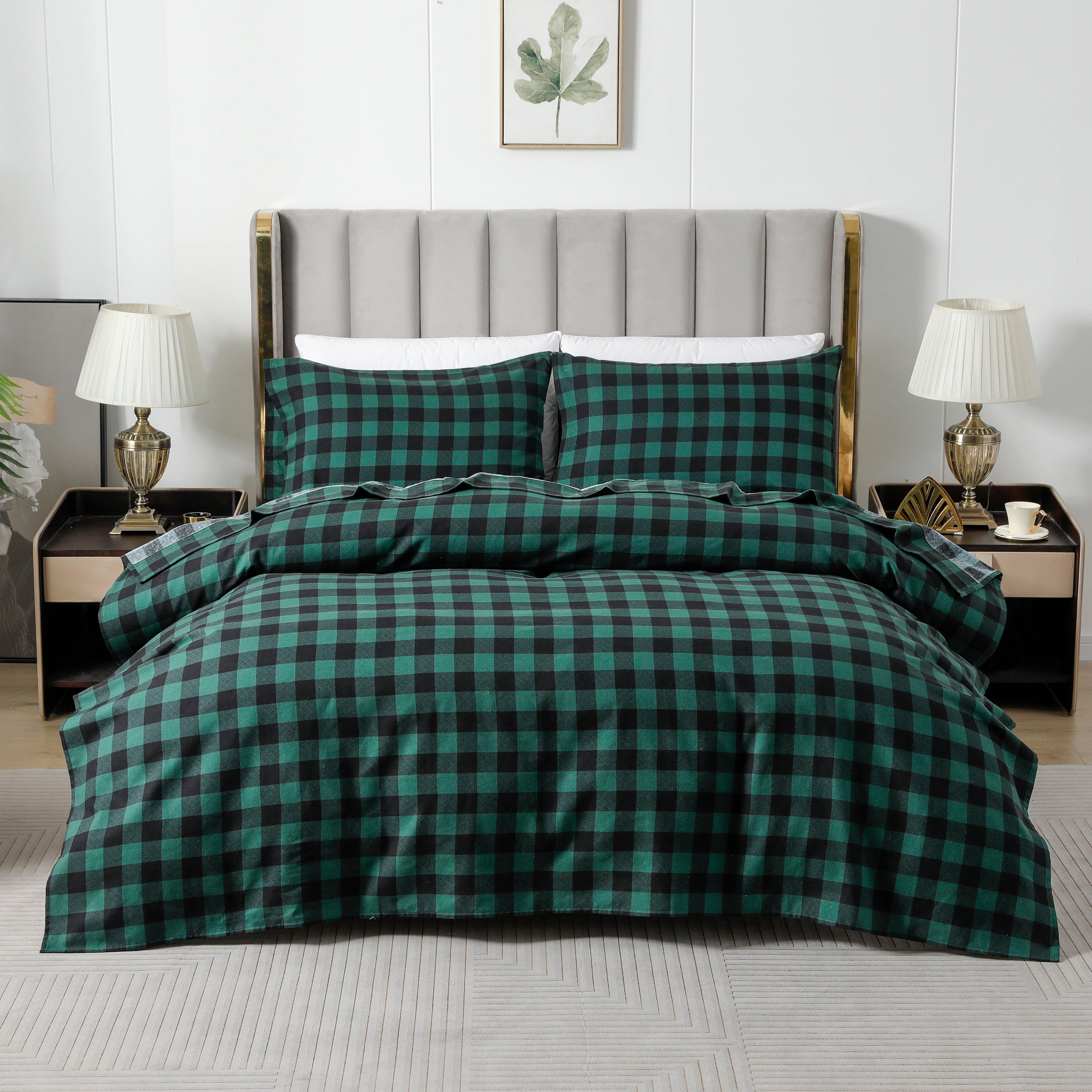 Buffalo Checkered Pattern - 100% Turkish Cotton Flannel, 4-Piece Flannel Sheet Set