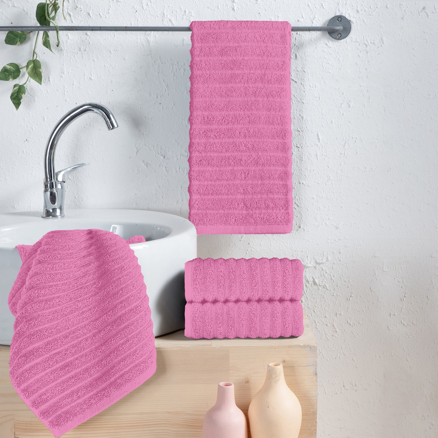 Elegant Comfort 4-Pack Premium Turkish Cotton Corduroy Stripe Hand Towel Set, 16 x 28 inch